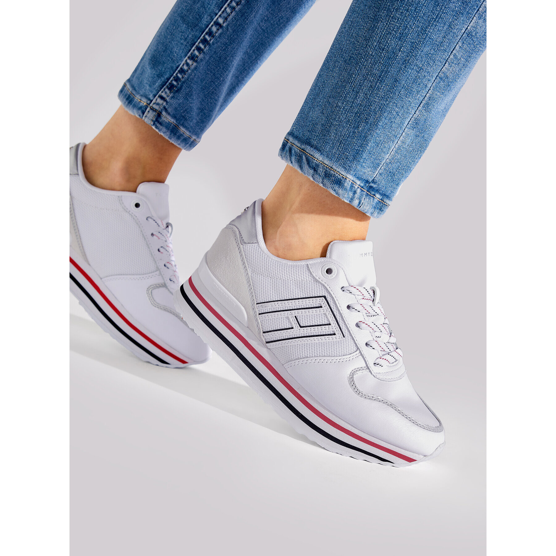 Tommy Hilfiger Сникърси Mesh Flatform Sneaker FW0FW06449 Бял - Pepit.bg