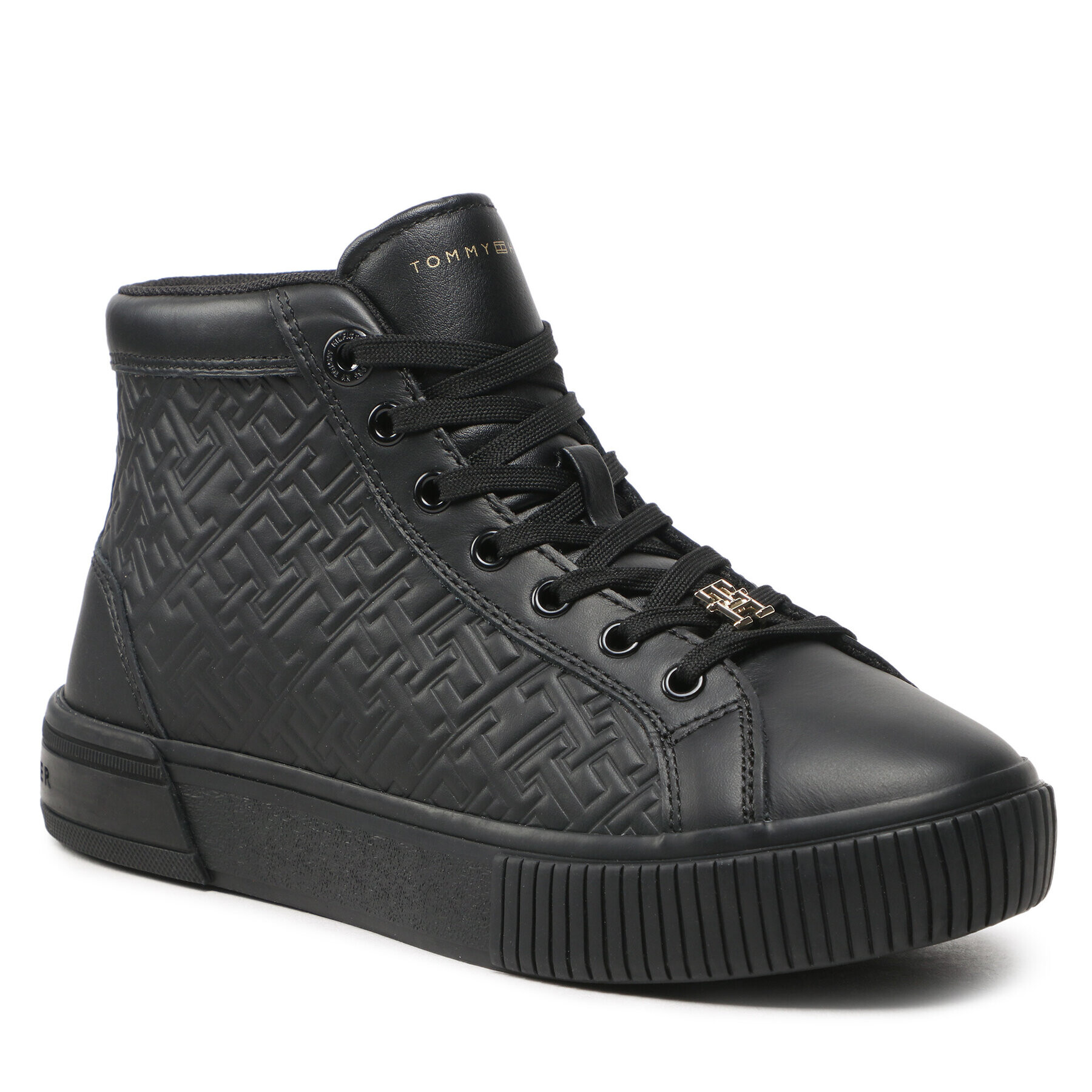 Tommy Hilfiger Сникърси Monogram Leather Sneaker High FW0FW06856 Черен - Pepit.bg