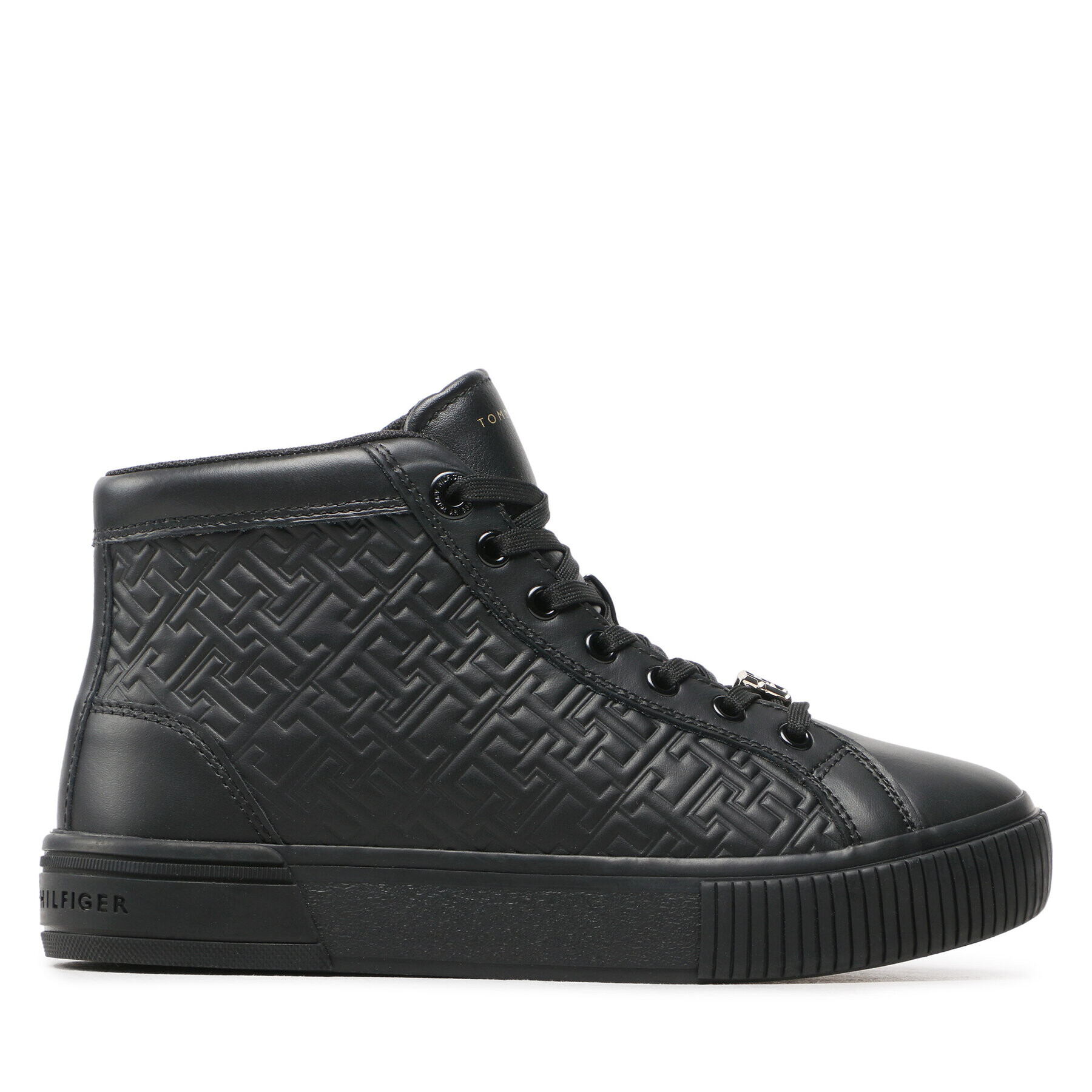 Tommy Hilfiger Сникърси Monogram Leather Sneaker High FW0FW06856 Черен - Pepit.bg