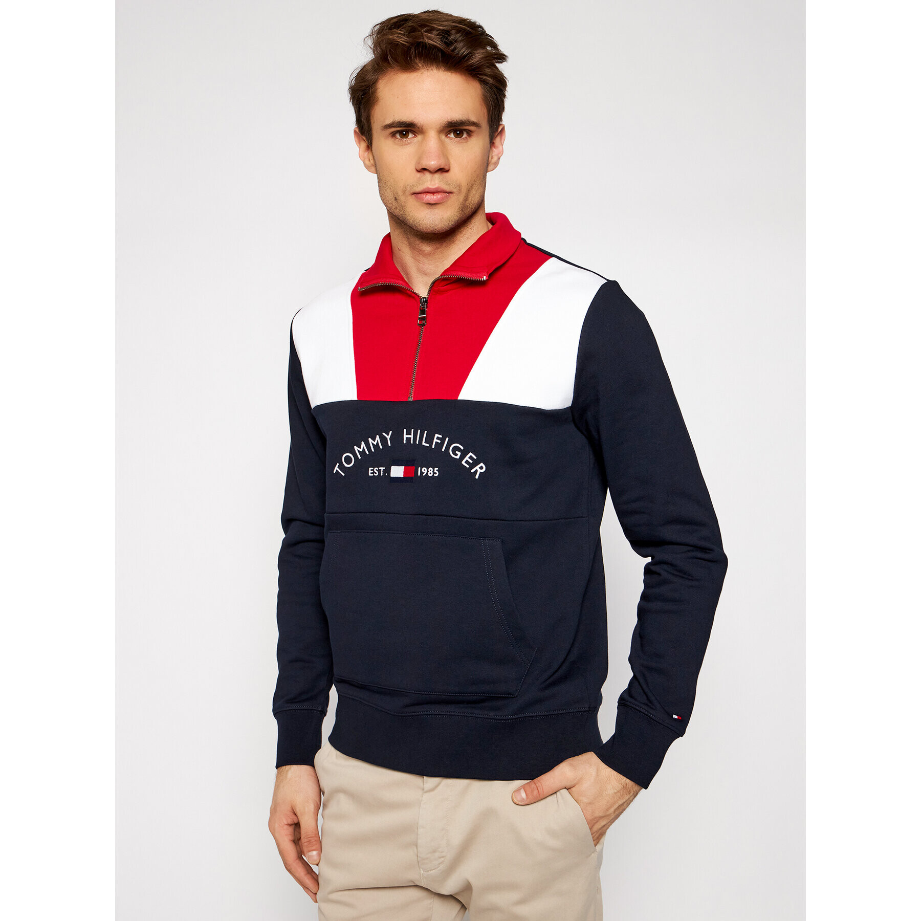 Tommy Hilfiger Суитшърт Clor Block Mock Neck MW0MW17390 Тъмносин Regular Fit - Pepit.bg