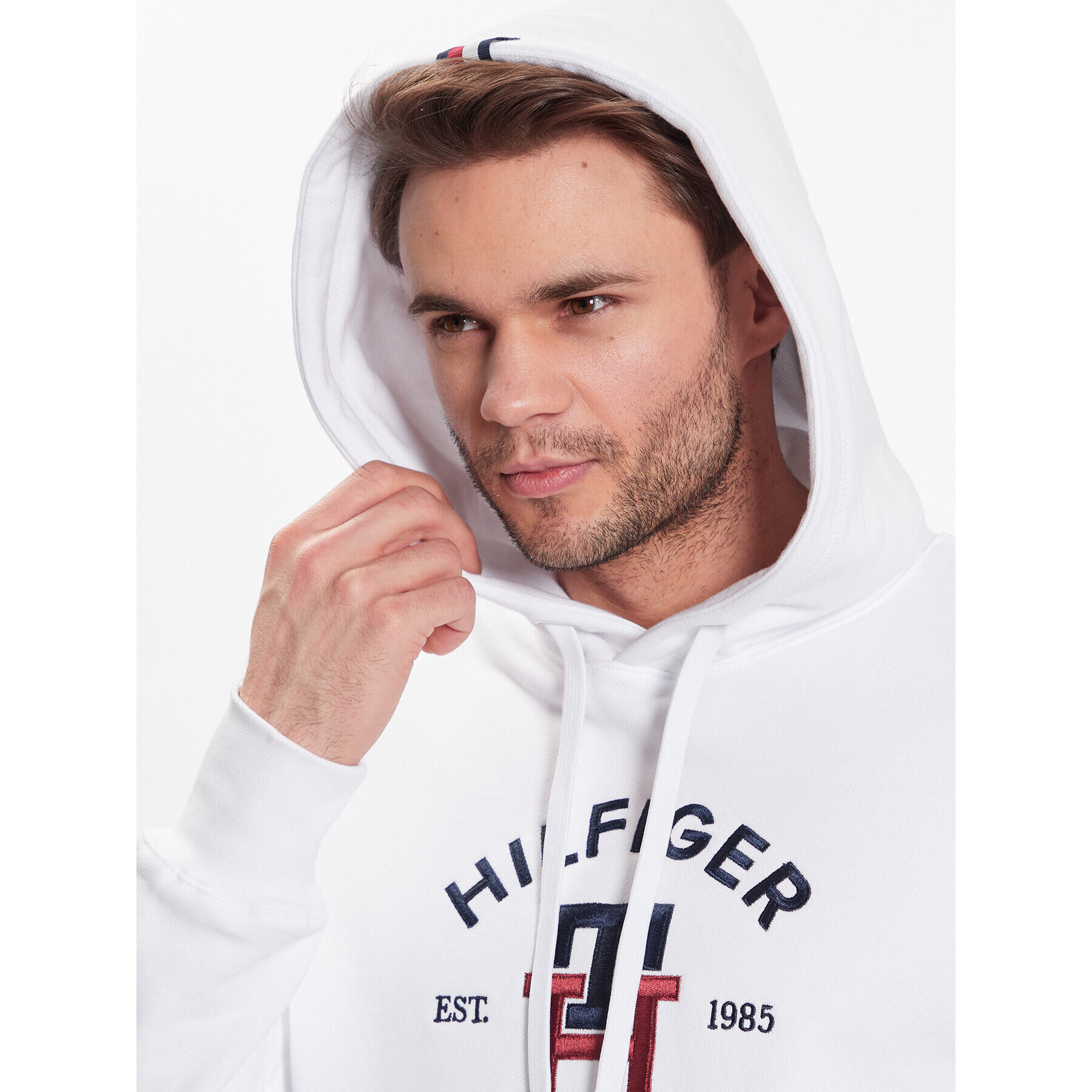 Tommy Hilfiger Суитшърт Curved Monogram MW0MW30017 Бял Regular Fit - Pepit.bg