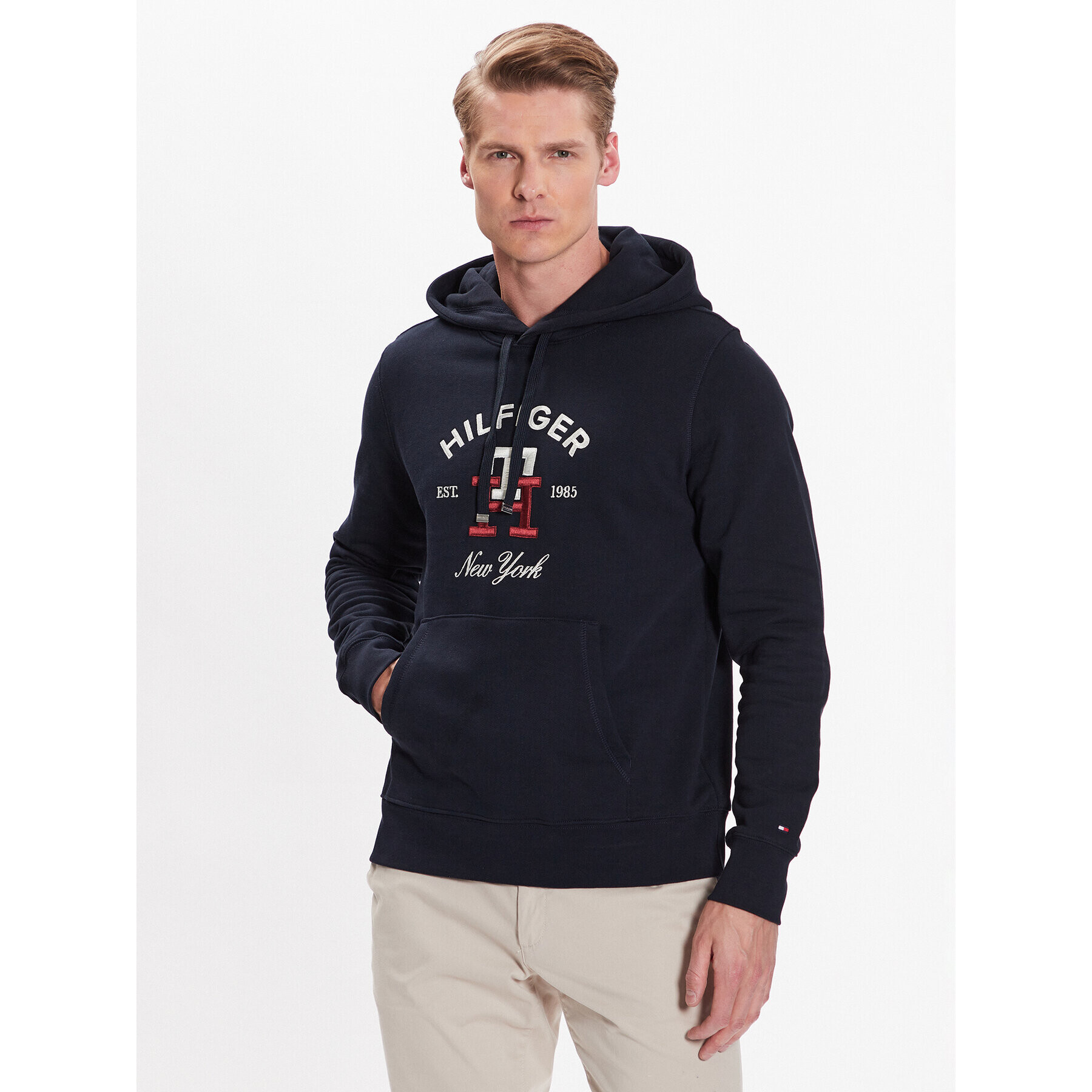 Tommy Hilfiger Суитшърт Curved Monogram MW0MW30017 Тъмносин Regular Fit - Pepit.bg