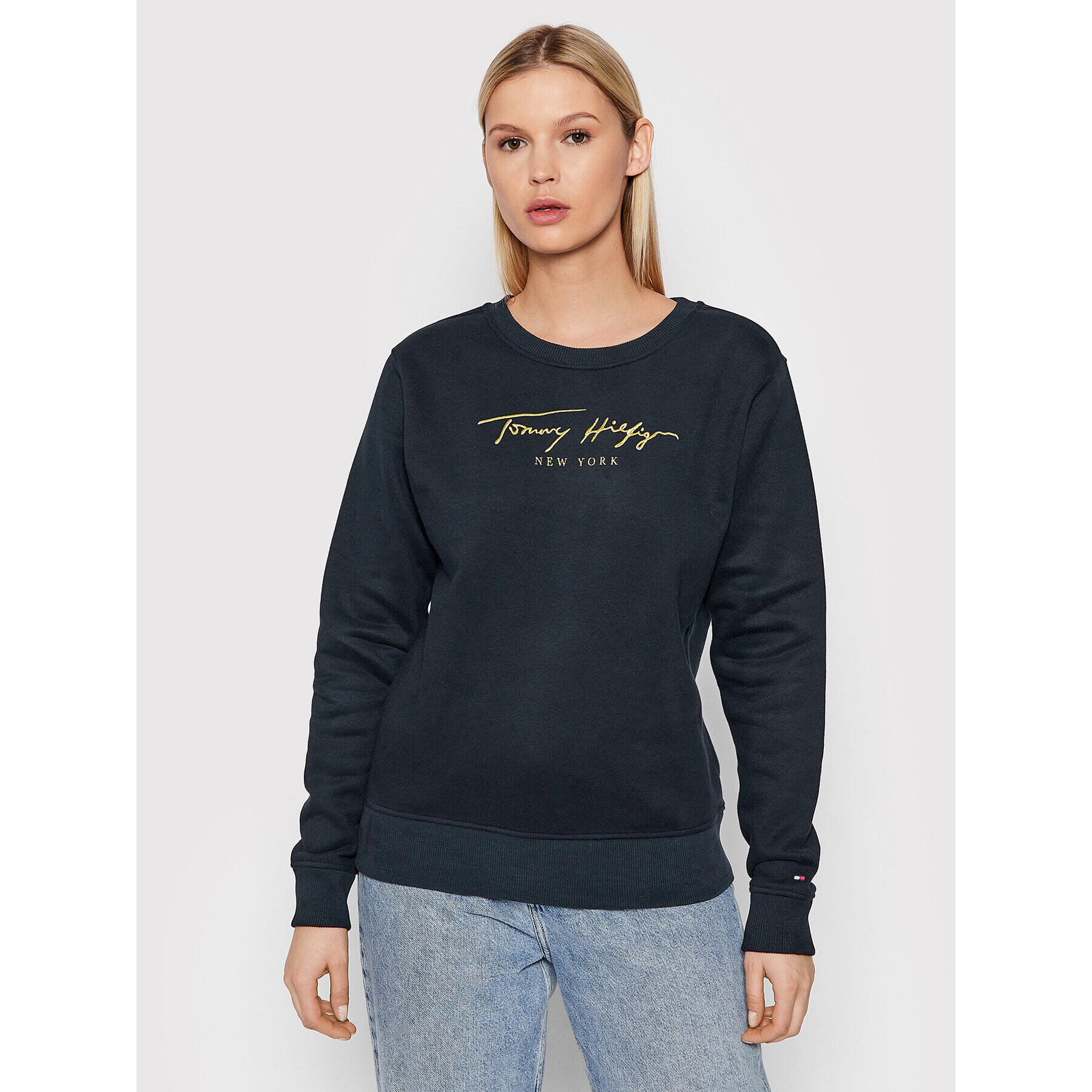 Tommy Hilfiger Суитшърт Fleece Gold Script WW0WW33846 Тъмносин Regular Fit - Pepit.bg