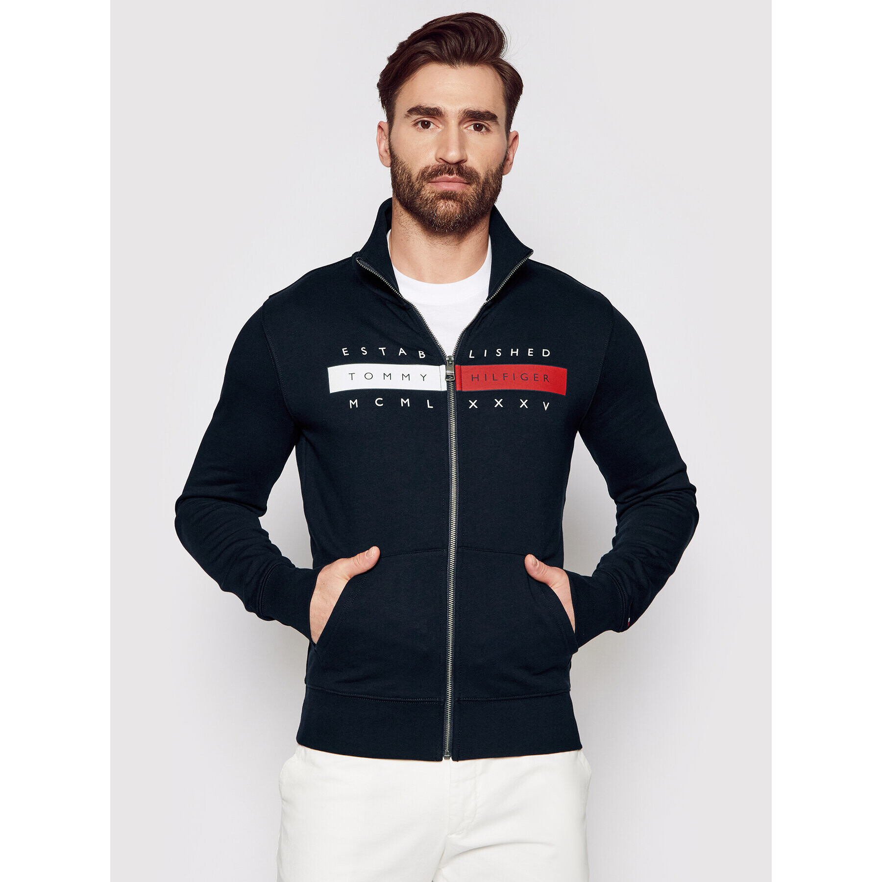 Tommy Hilfiger Суитшърт Global Zip Through MW0MW18367 Тъмносин Regular Fit - Pepit.bg