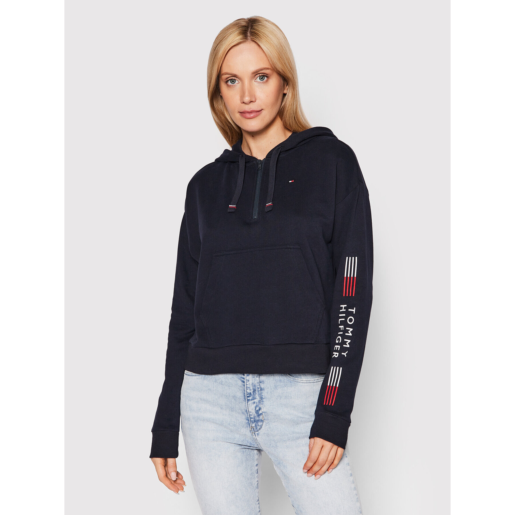 Tommy Hilfiger Суитшърт Half Zip UW0UW03587 Тъмносин Regular Fit - Pepit.bg