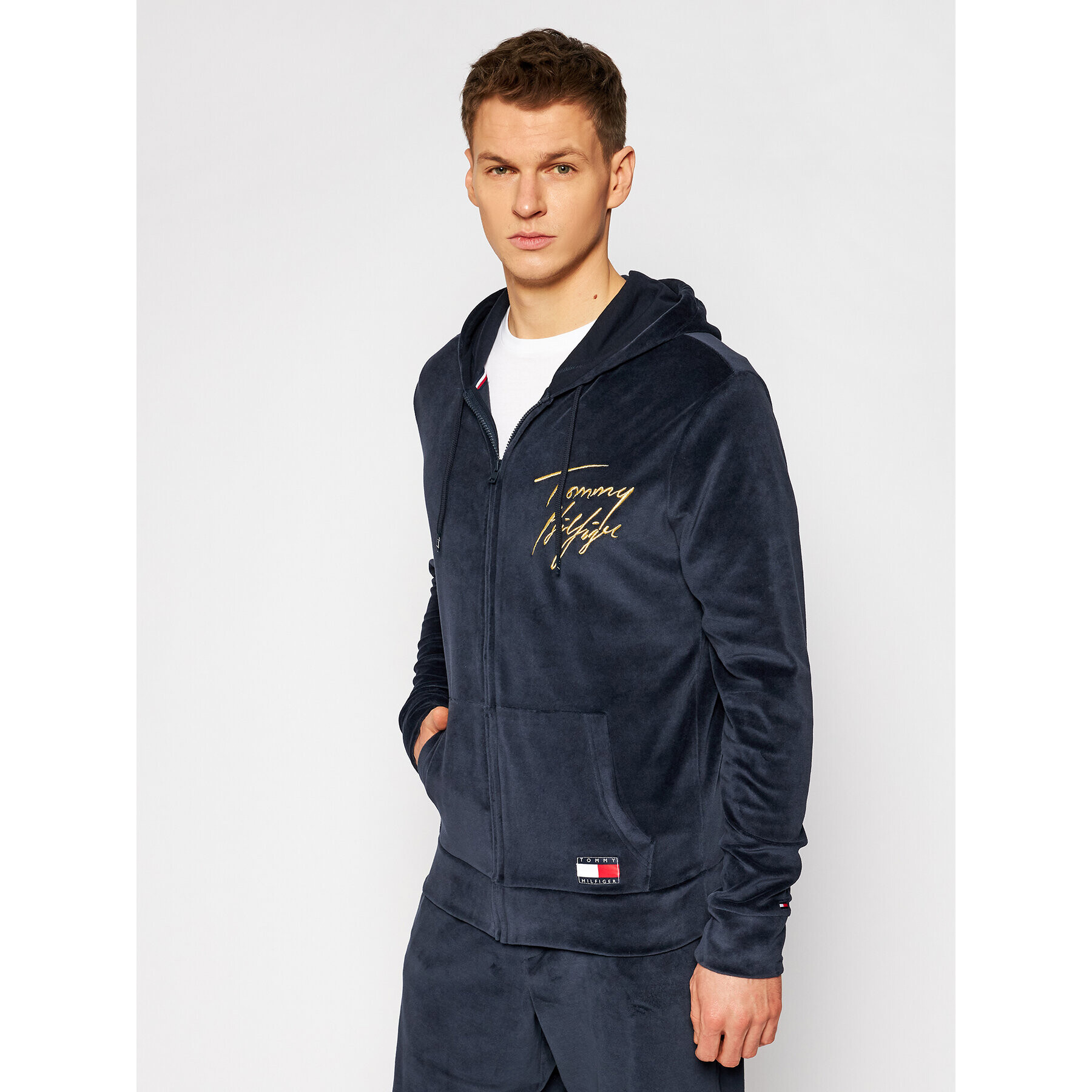 Tommy Hilfiger Суитшърт Hoody Ls Fz Velour UM0UM01932 Тъмносин Regular Fit - Pepit.bg