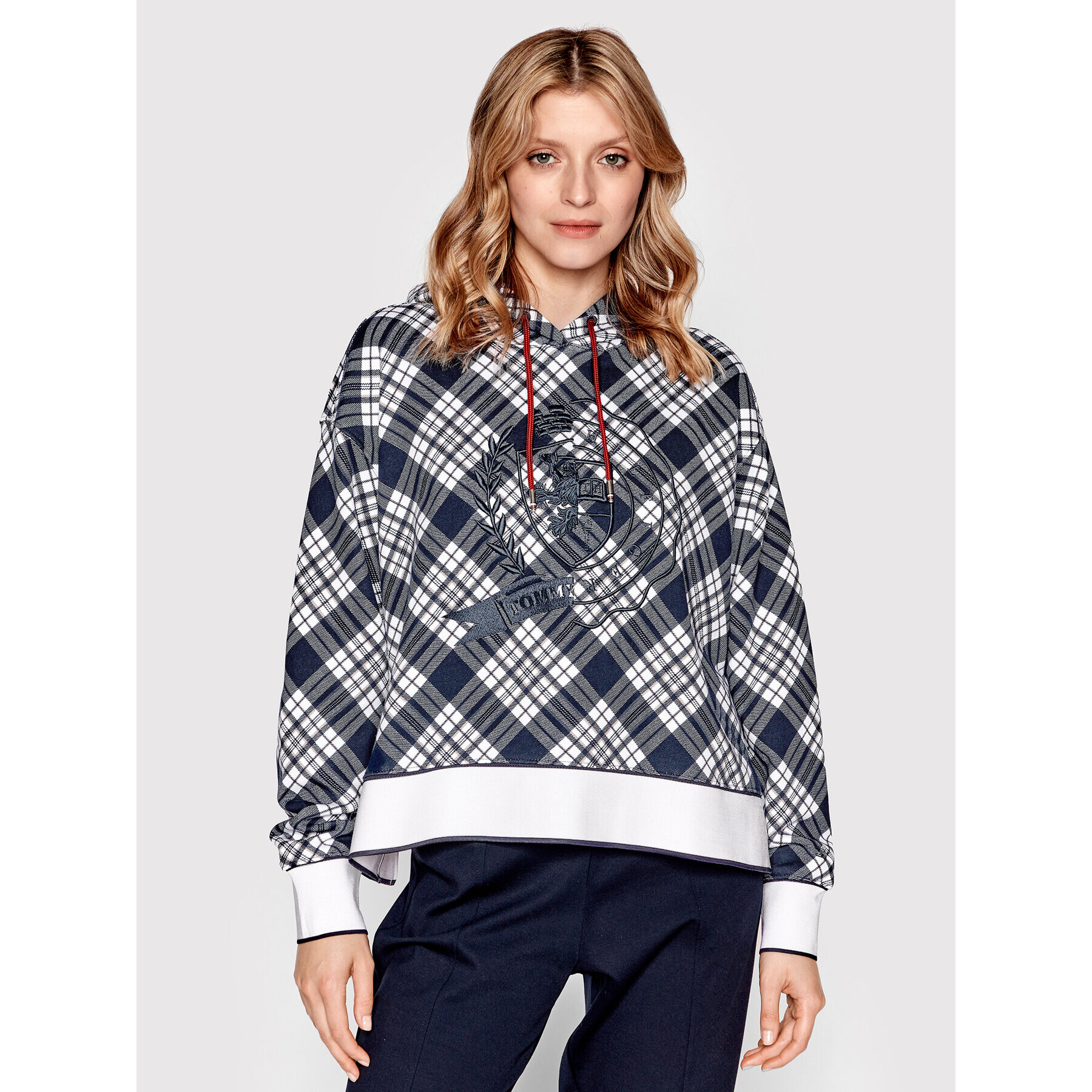 Tommy Hilfiger Суитшърт ICONS Check WW0WW34394 Тъмносин Relaxed Fit - Pepit.bg