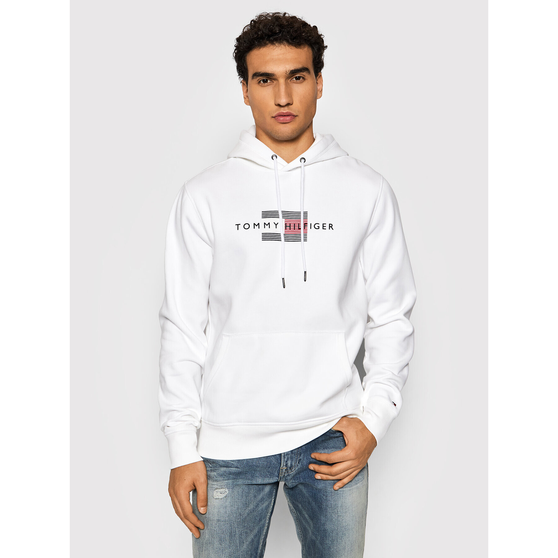 Tommy Hilfiger Суитшърт Lines MW0MW20952 Бял Regular Fit - Pepit.bg