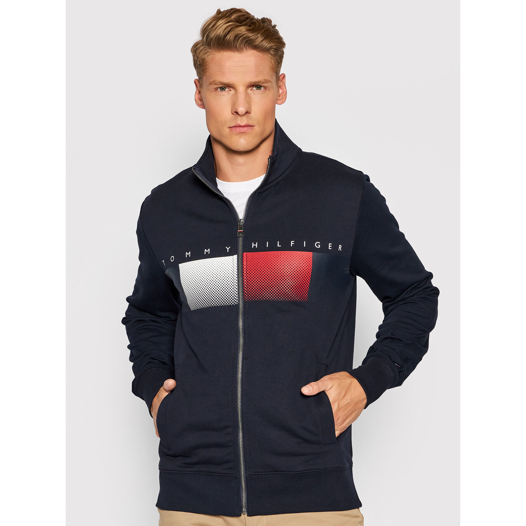 Tommy Hilfiger Суитшърт Logo Full Zip Mock Neck MW0MW19360 Тъмносин Regular Fit - Pepit.bg