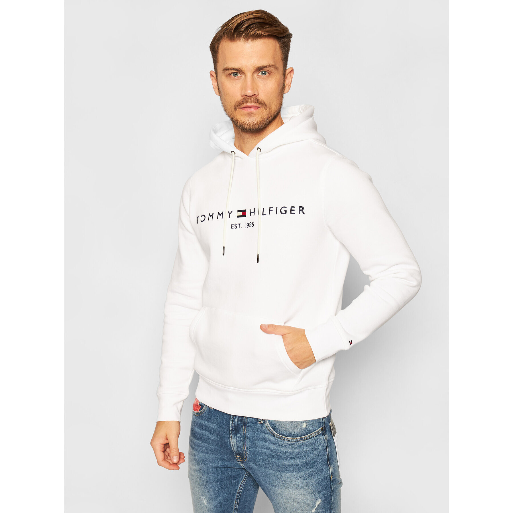 Tommy Hilfiger Суитшърт Logo MW0MW11599 Бял Regular Fit - Pepit.bg