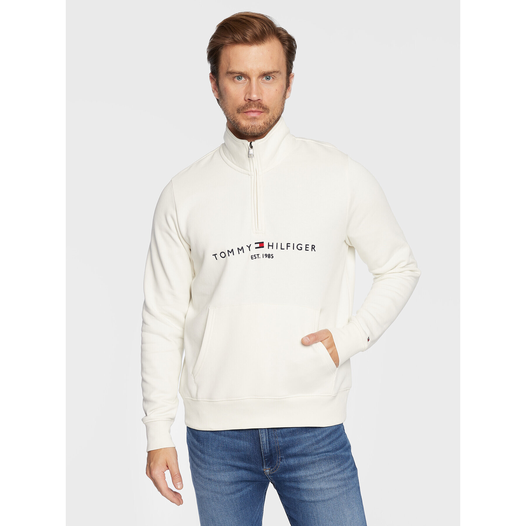 Tommy Hilfiger Суитшърт Logo MW0MW20954 Бял Regular Fit - Pepit.bg