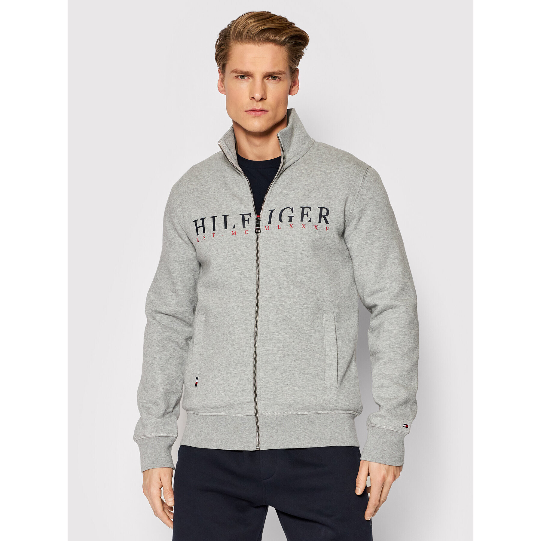 Tommy Hilfiger Суитшърт Logo Zip Through MW0MW22147 Сив Regular Fit - Pepit.bg