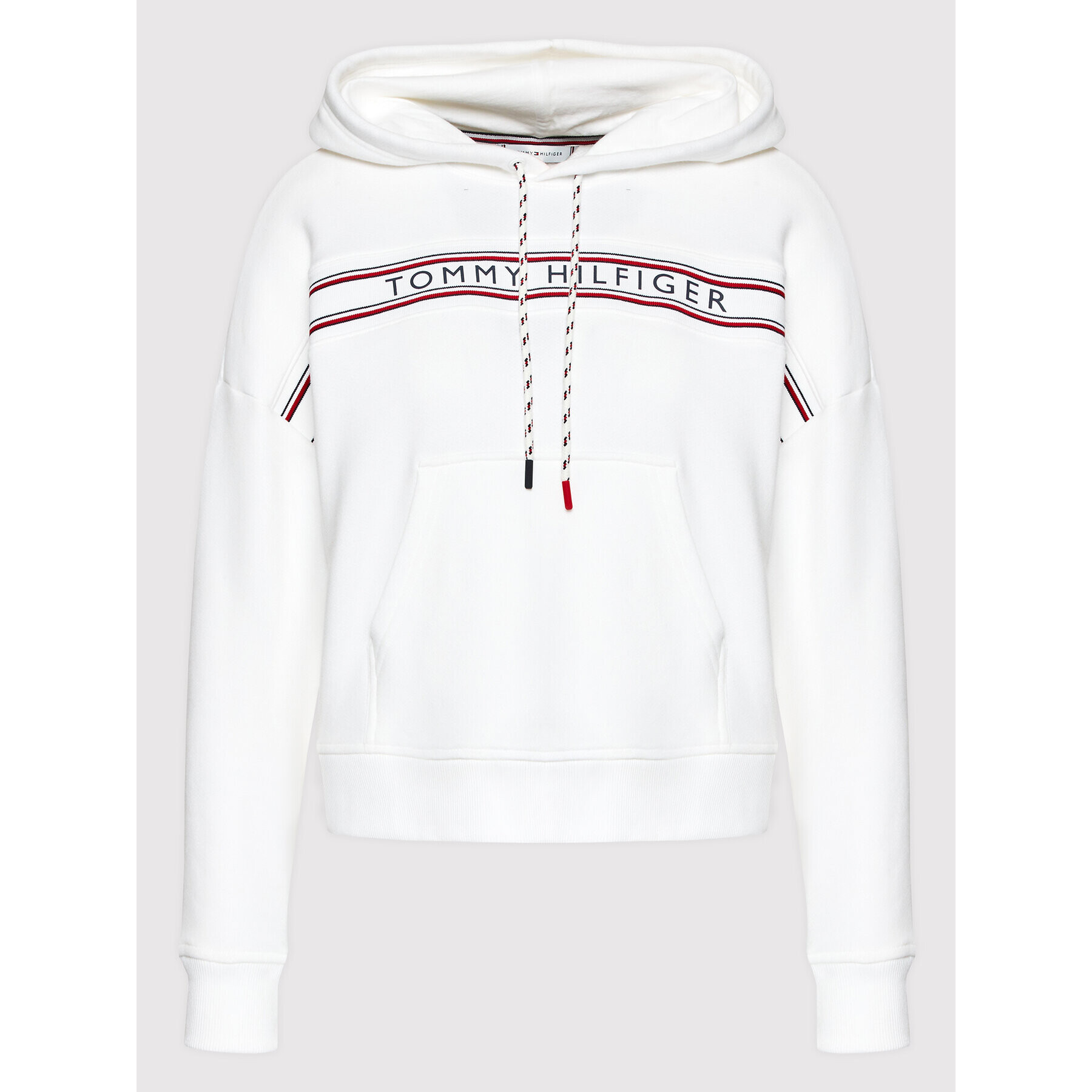 Tommy Hilfiger Суитшърт Signature Tape Drawstring UW0UW03582 Бял Regular Fit - Pepit.bg