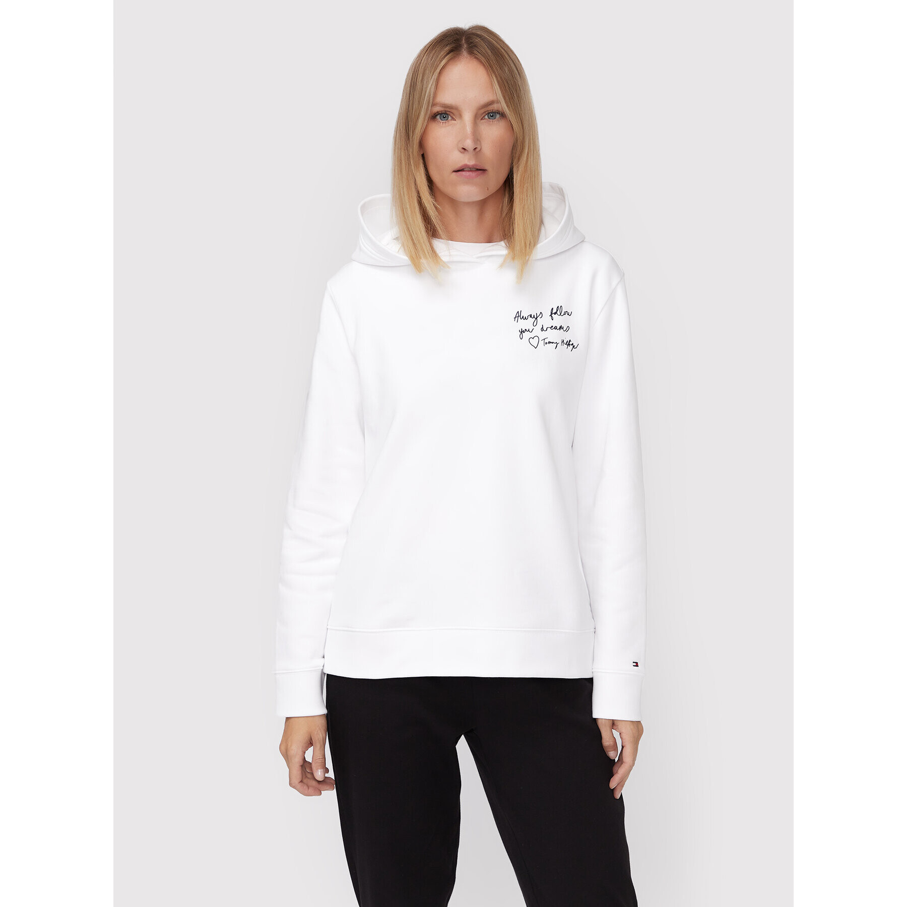 Tommy Hilfiger Суитшърт Slogan WW0WW35604 Бял Relaxed Fit - Pepit.bg