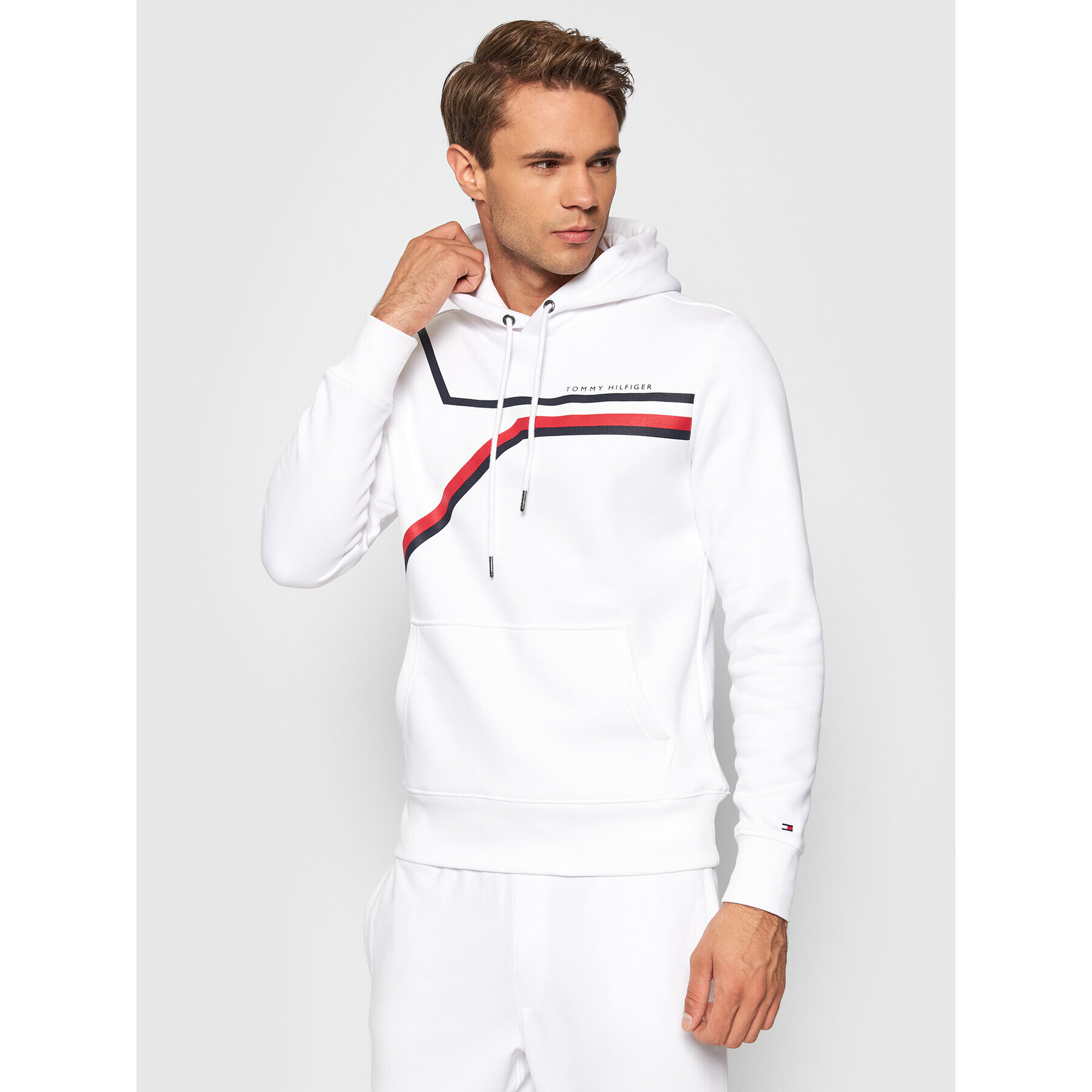 Tommy Hilfiger Суитшърт Split Corp Stripe Hoody MW0MW21115 Бял Regular Fit - Pepit.bg