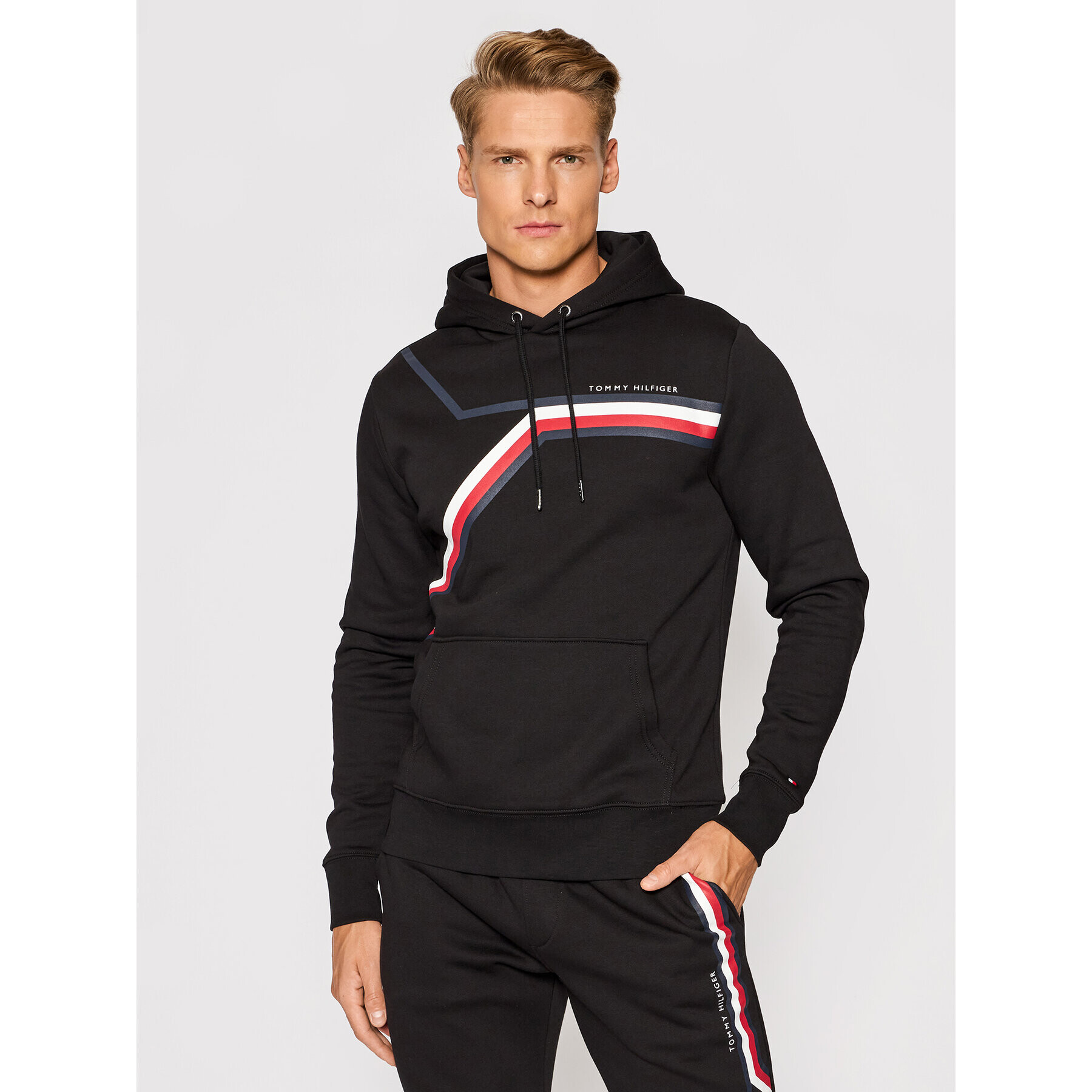 Tommy Hilfiger Суитшърт Split Corp Stripe Hoody MW0MW21115 Черен Regular Fit - Pepit.bg