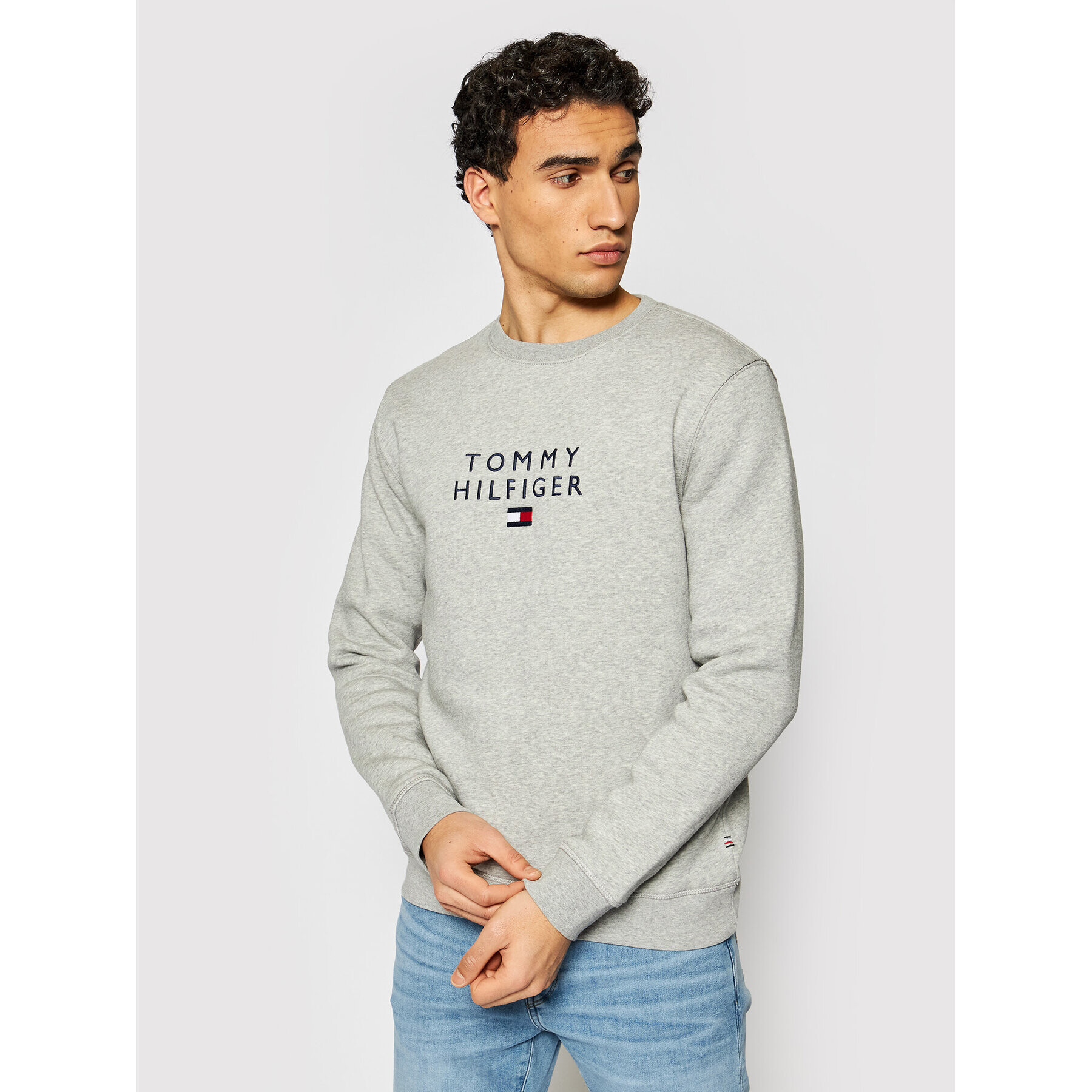 Tommy Hilfiger Суитшърт Stacked Flag Crewneck MW0MW18299 Сив Regular Fit - Pepit.bg