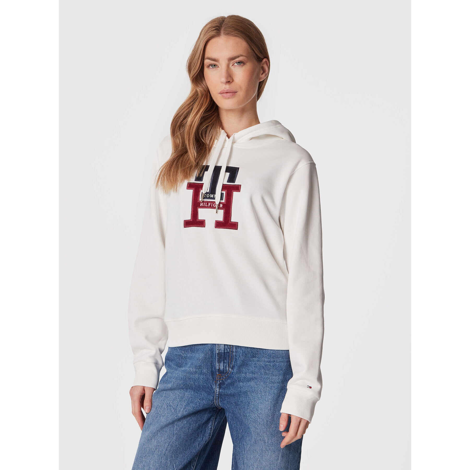 Tommy Hilfiger Суитшърт Terry Monogram WW0WW37441 Бял Regular Fit - Pepit.bg