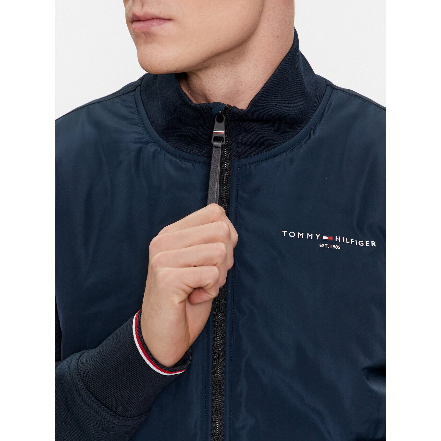 Tommy Hilfiger Суитшърт Tommy Logo Mix Media Stand Zip MW0MW33652 Син Regular Fit - Pepit.bg