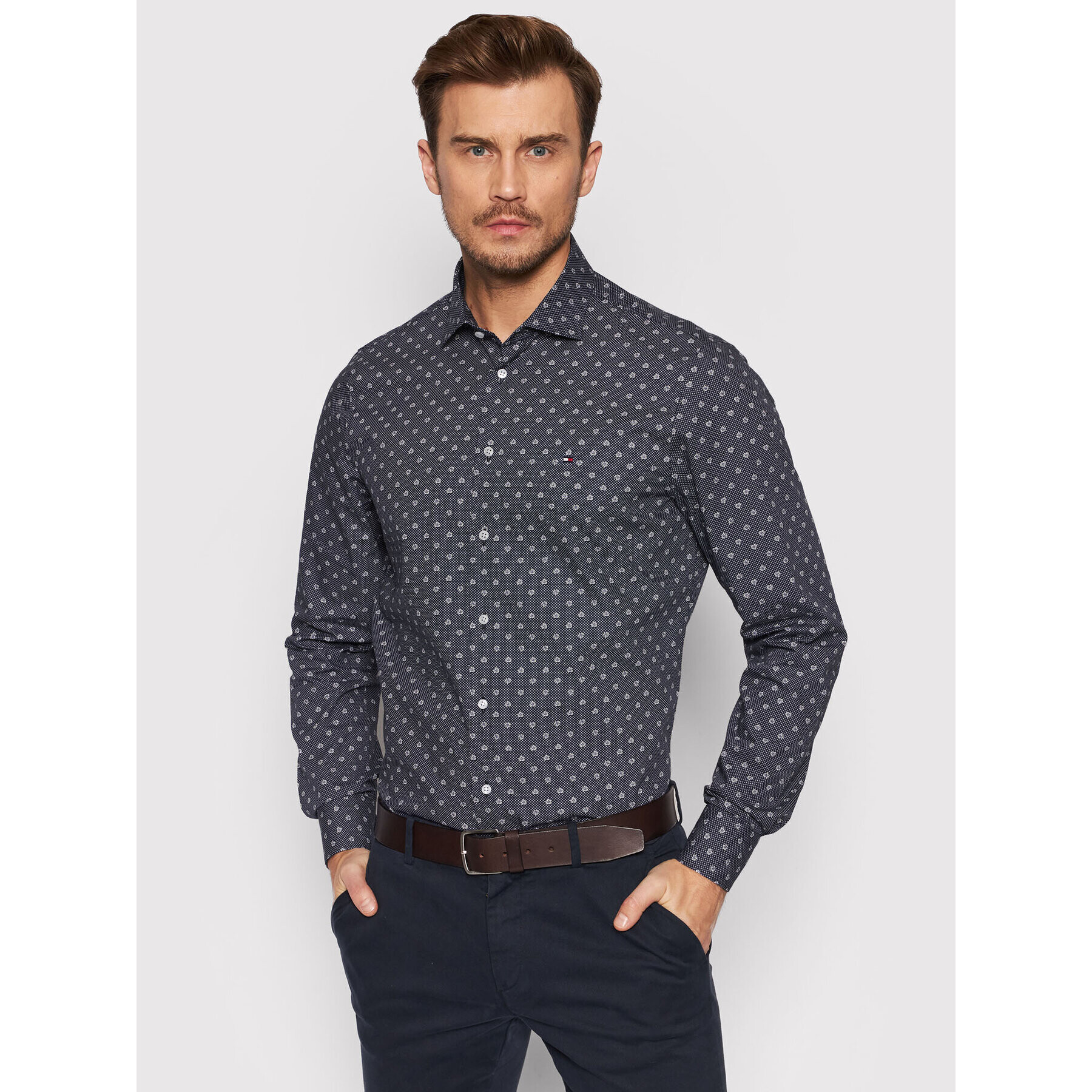 Tommy Hilfiger Tailored Риза Flower Dot Print MW0MW20819 Тъмносин Slim Fit - Pepit.bg