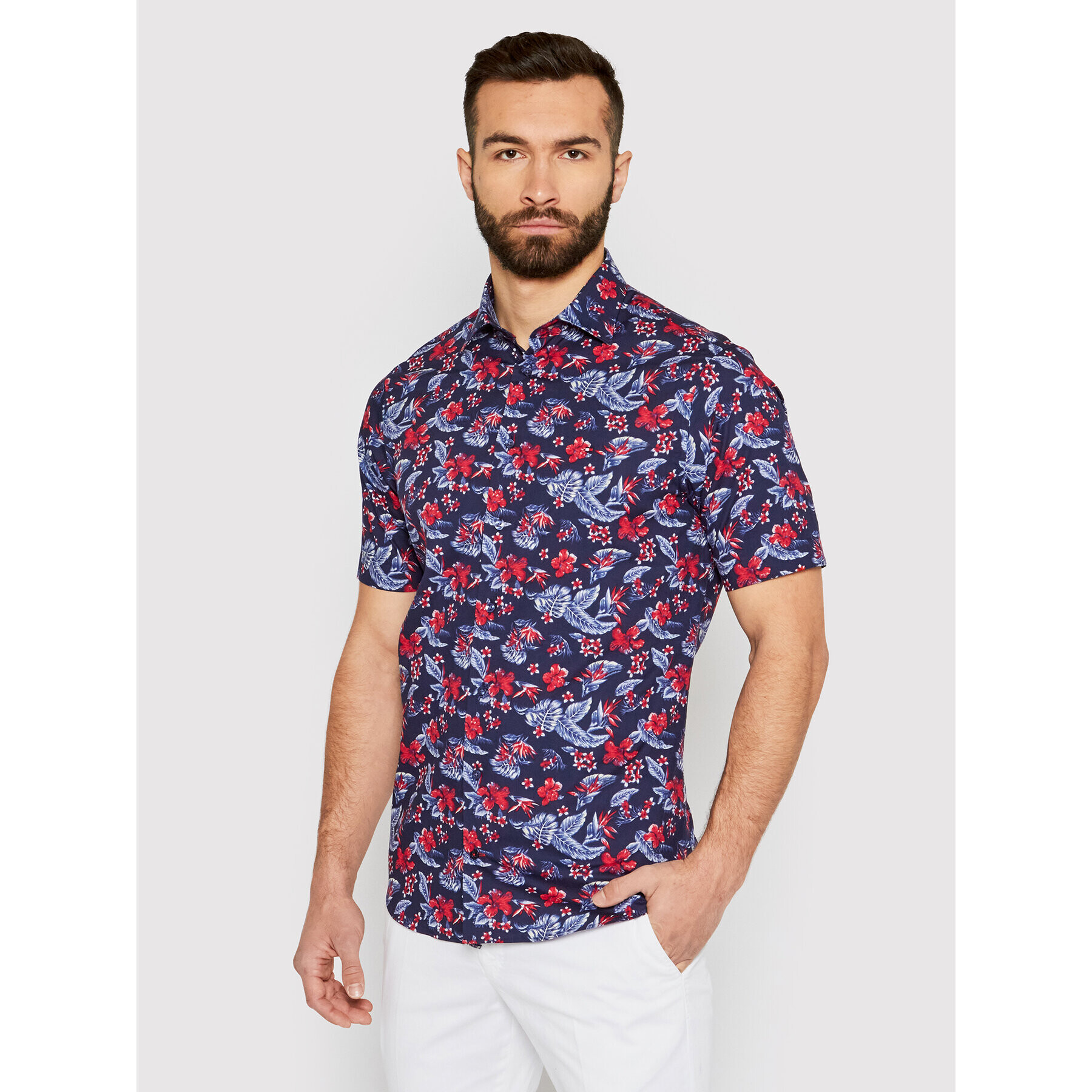 Tommy Hilfiger Tailored Риза Flower Print MW0MW18449 Тъмносин Regular Fit - Pepit.bg