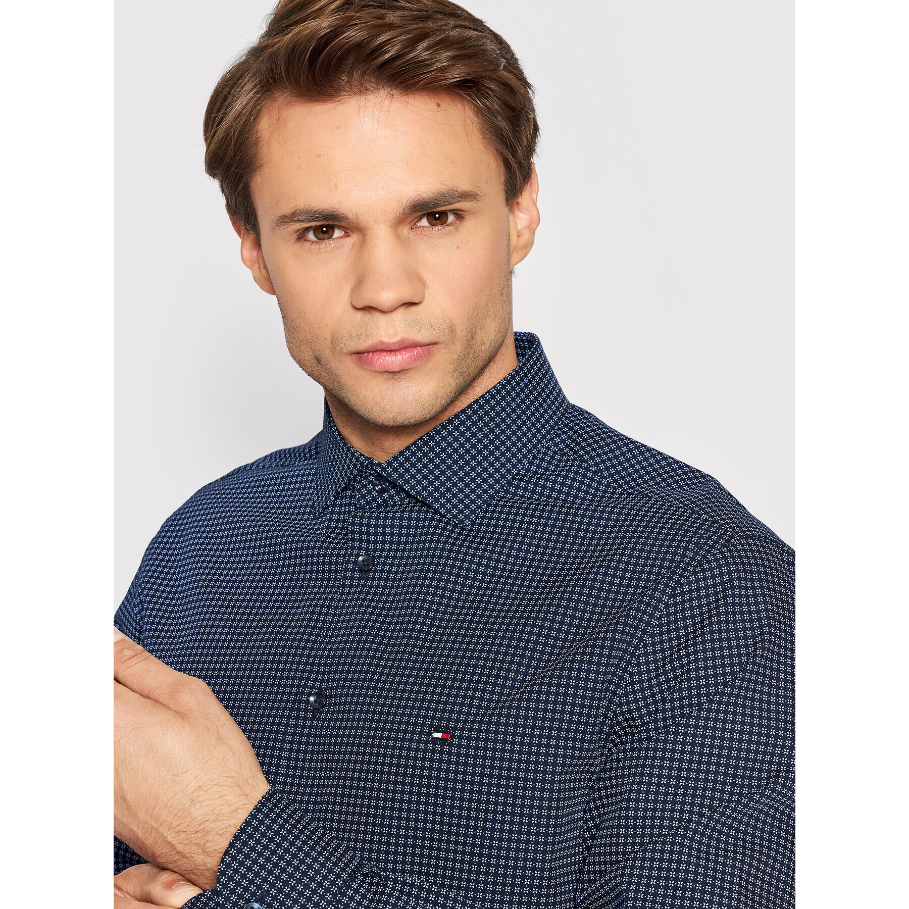 Tommy Hilfiger Tailored Риза Irregular Print MW0MW23262 Тъмносин Slim Fit - Pepit.bg