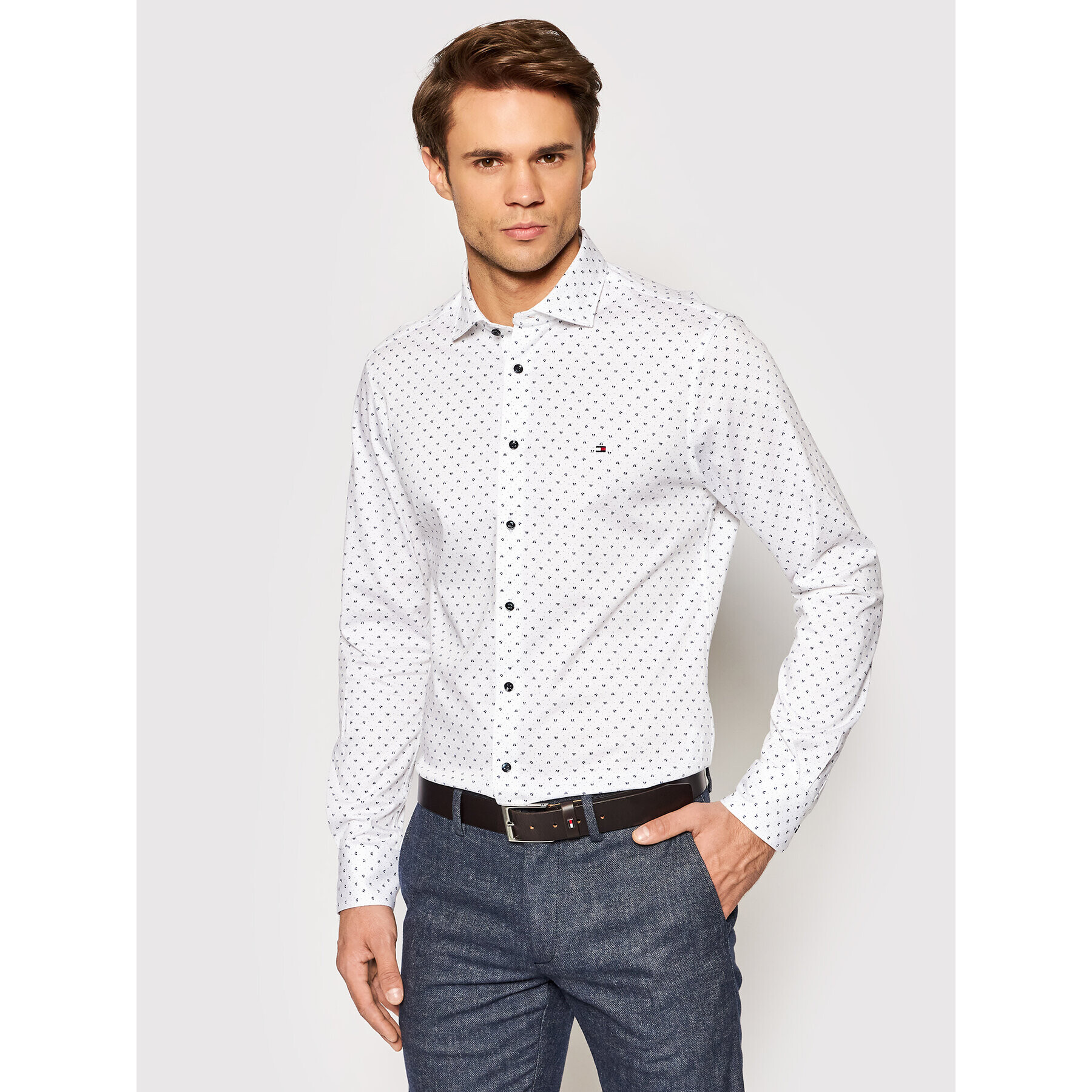 Tommy Hilfiger Tailored Риза Jearsey Print MW0MW20821 Бял Slim Fit - Pepit.bg