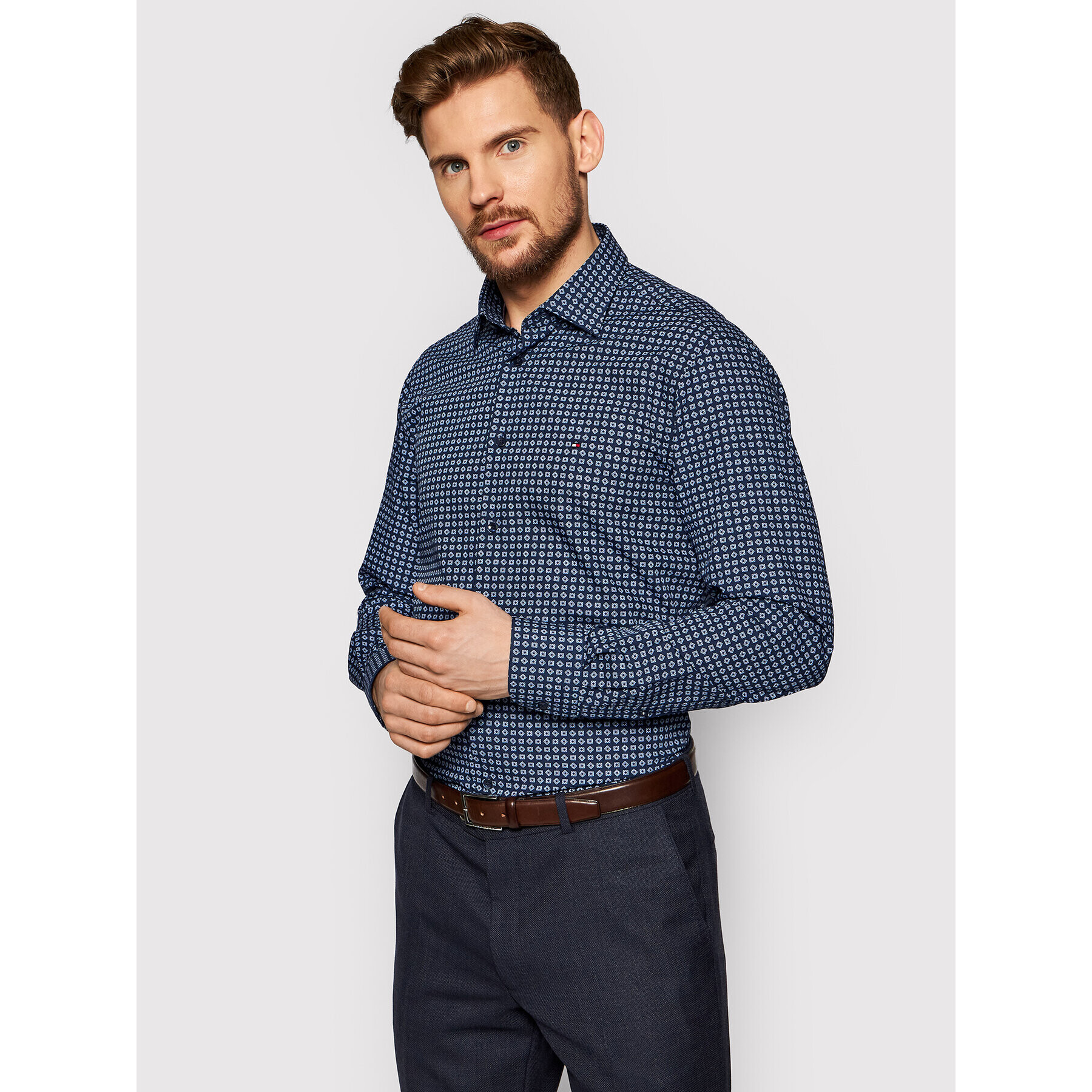 Tommy Hilfiger Tailored Риза Large Square Dot Print MW0MW16509 Тъмносин Regular Fit - Pepit.bg