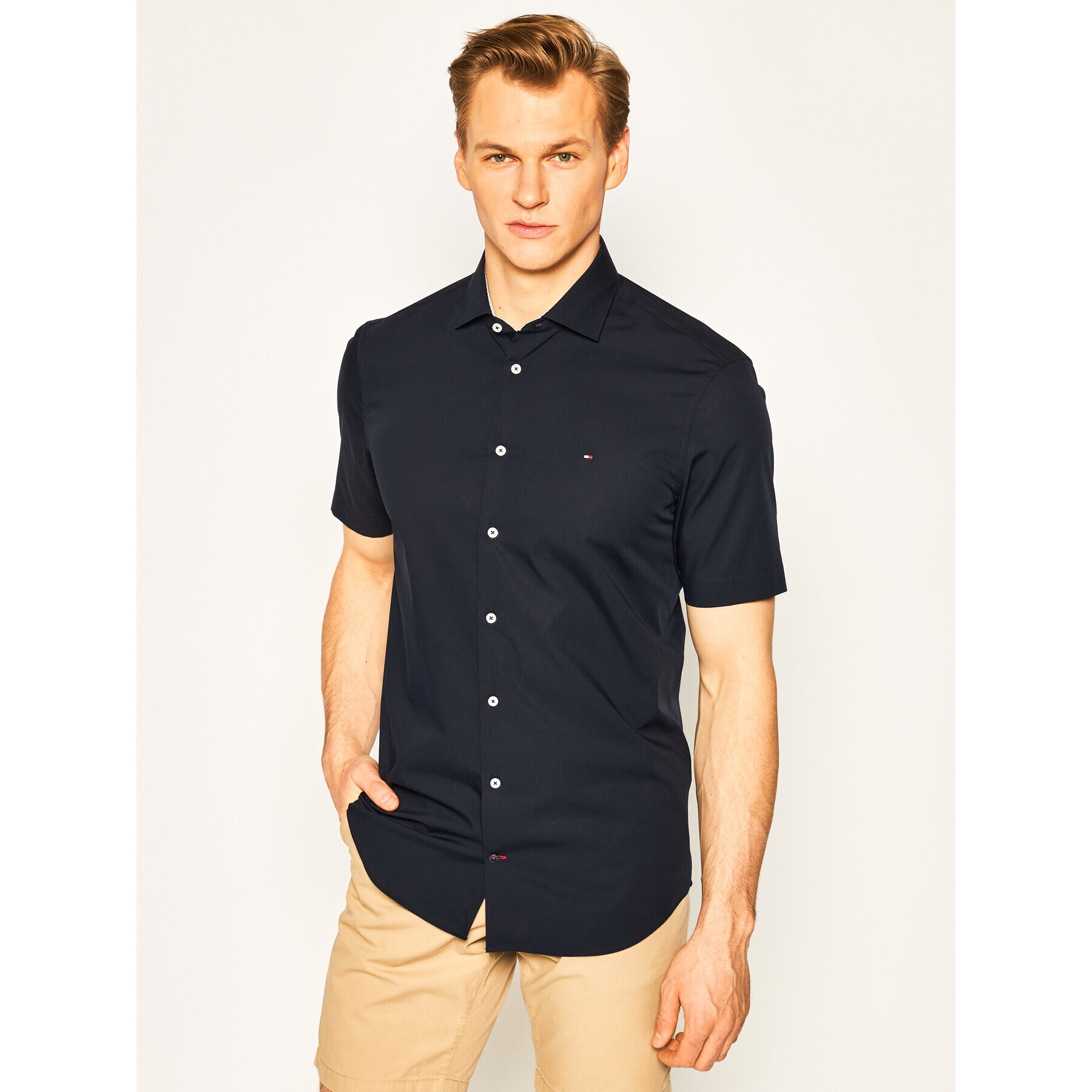 Tommy Hilfiger Tailored Риза Poplin Classic TT0TT07314 Тъмносин Slim Fit - Pepit.bg