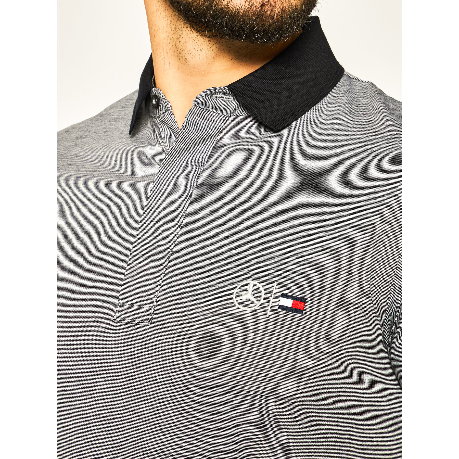 Tommy Hilfiger Tailored Tommy Hilfiger Тениска с яка и копчета Tommy X Mercedes-Benz Tech Mini Stripe TT0TT07088 Сив Slim Fit - Pepit.bg