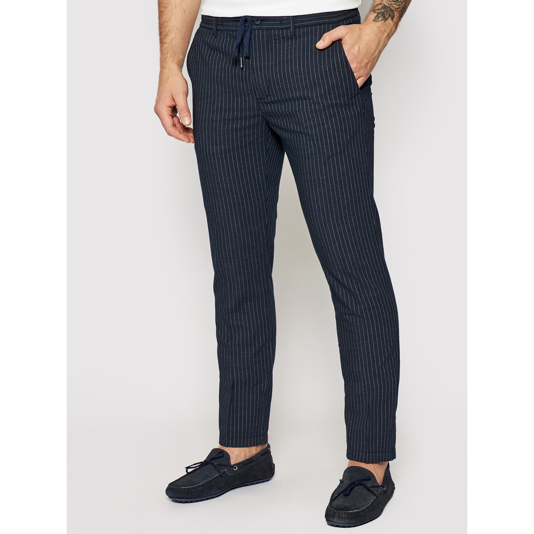 Tommy Hilfiger Текстилни панталони Bleecker Stripe Seer MW0MW17923 Тъмносин Slim Fit - Pepit.bg