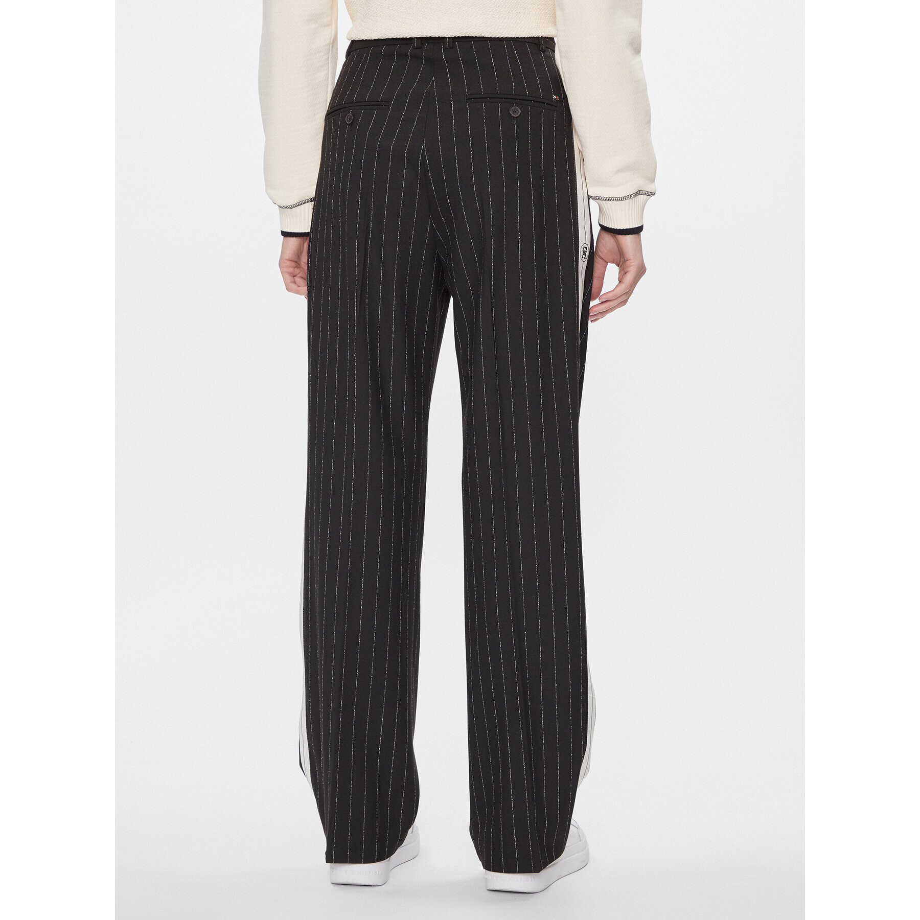 Tommy Hilfiger Текстилни панталони Relaxed Straight Pinstripe Pant WW0WW40513 Черен Straight Fit - Pepit.bg