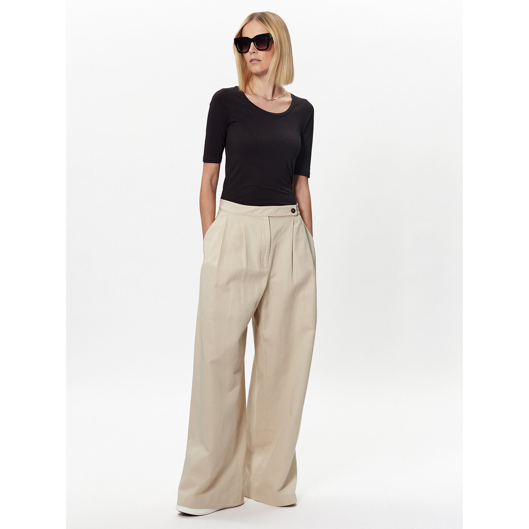 Tommy Hilfiger Текстилни панталони WW0WW38596 Бежов Wide Leg - Pepit.bg