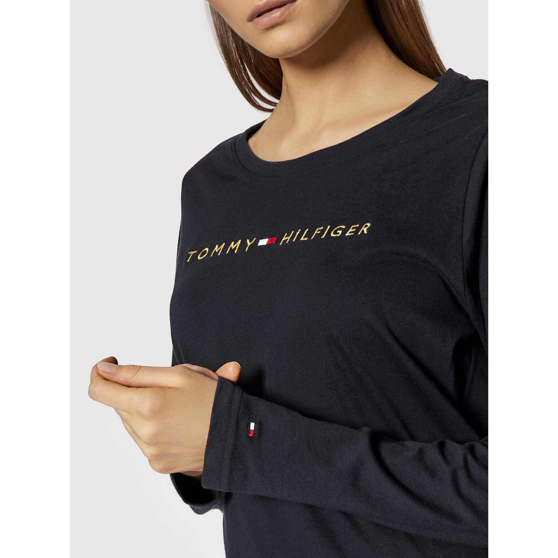 Tommy Hilfiger Тениска на пижама Ls Logo UW0UW01908 Тъмносин Regular Fit - Pepit.bg