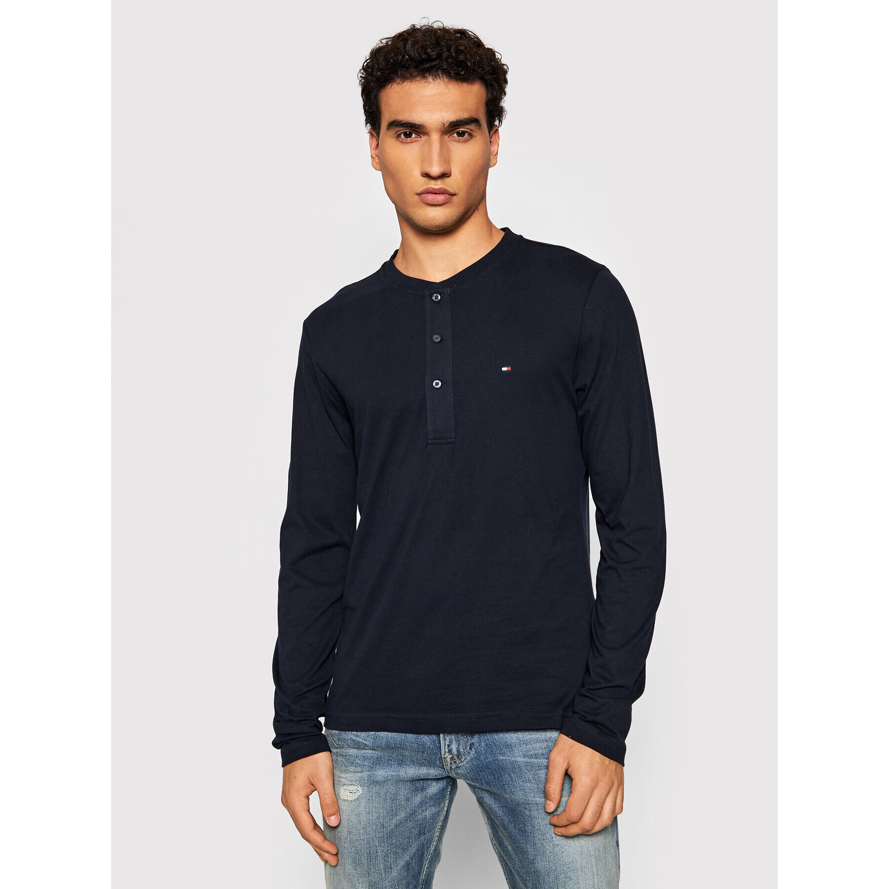 Tommy Hilfiger Тениска с дълъг ръкав Classic Henley MW0MW20159 Тъмносин Regular Fit - Pepit.bg