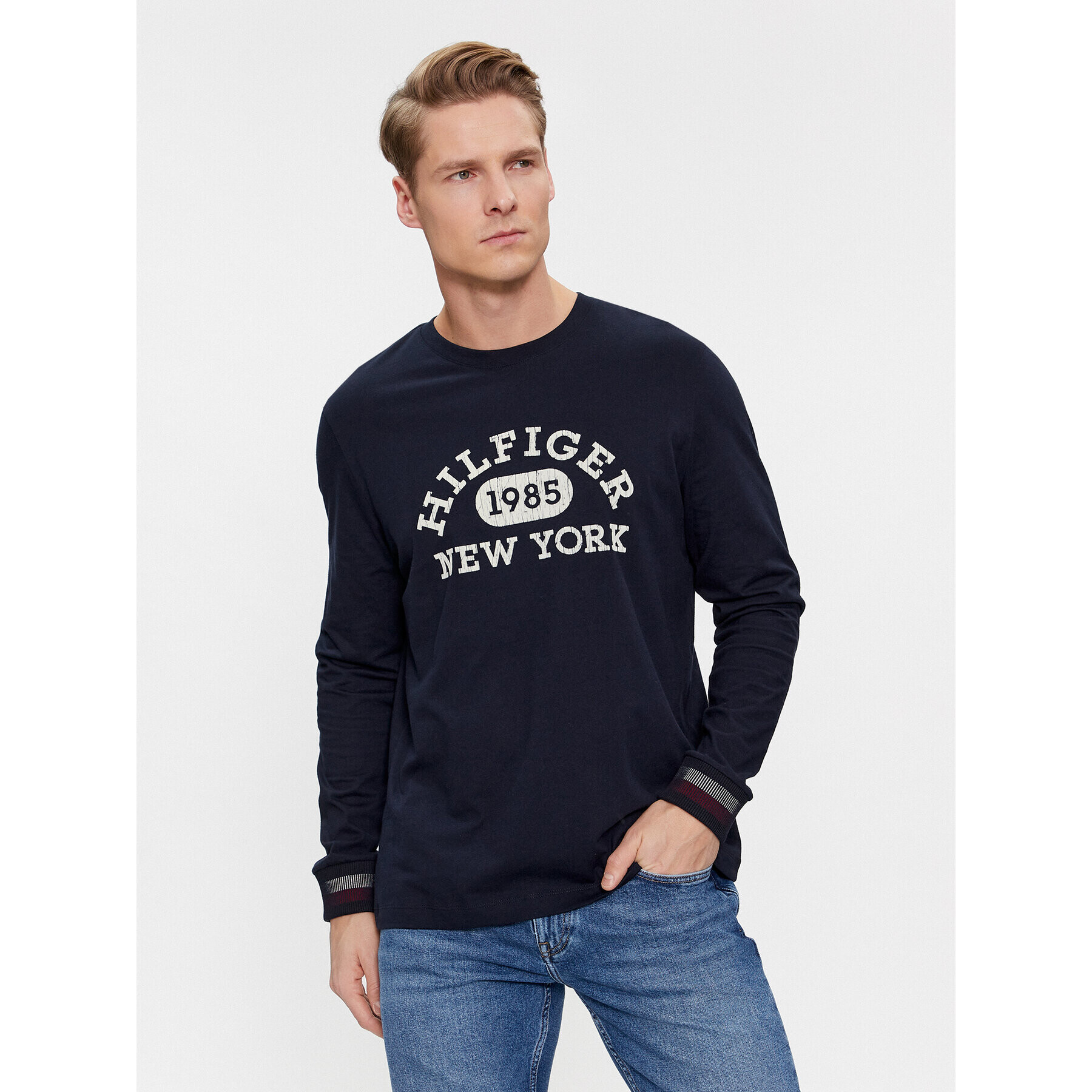 Tommy Hilfiger Тениска с дълъг ръкав Collegiate MW0MW32591 Тъмносин Regular Fit - Pepit.bg