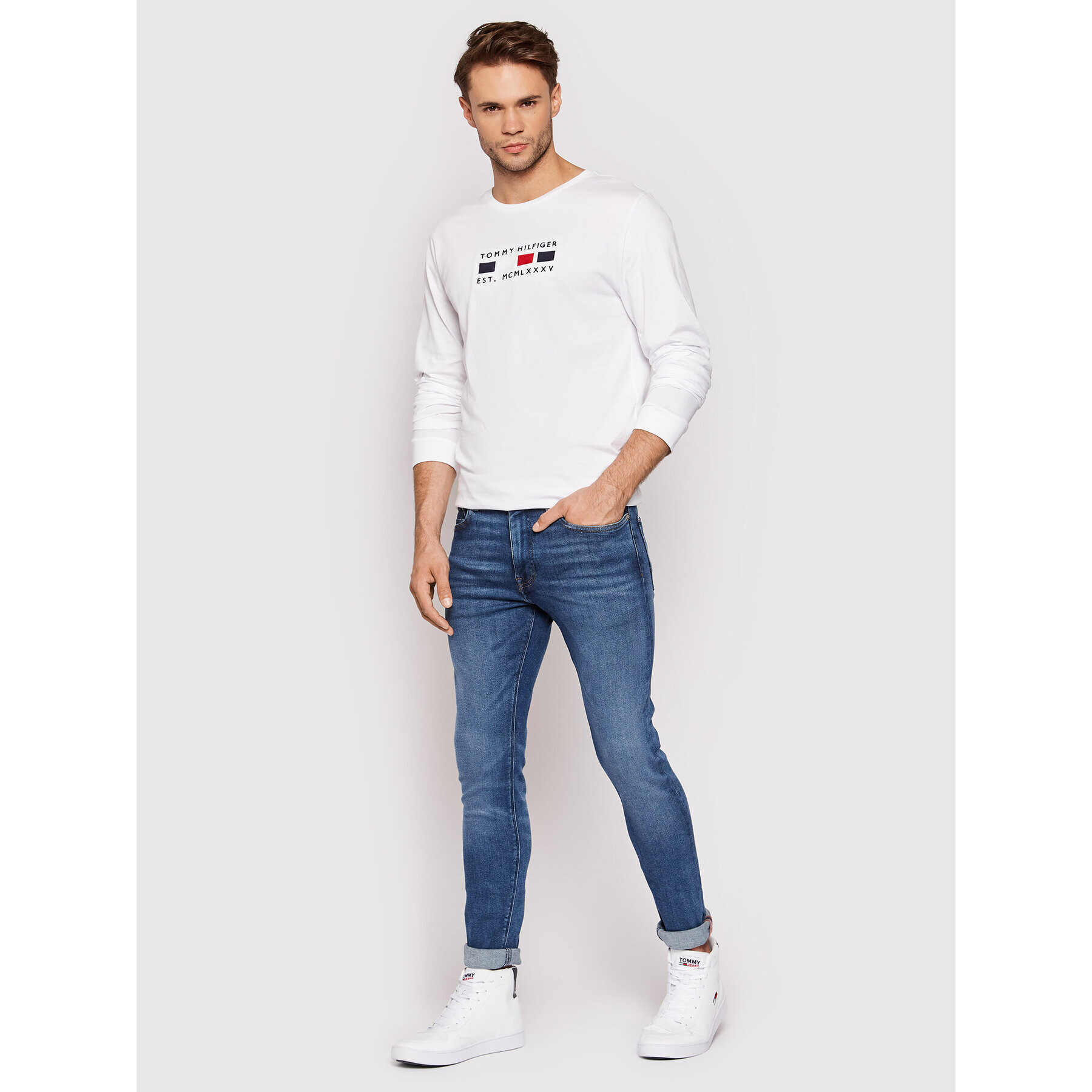 Tommy Hilfiger Тениска с дълъг ръкав Four Flags MW0MW20163 Бял Regular Fit - Pepit.bg