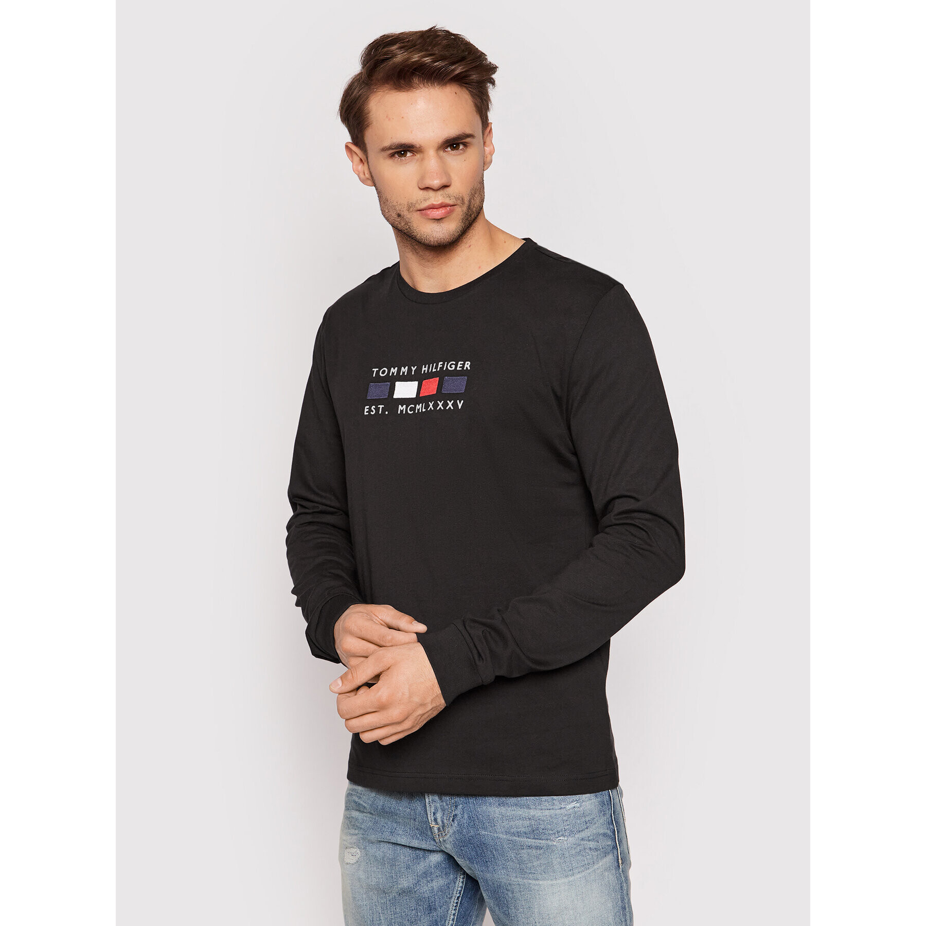 Tommy Hilfiger Тениска с дълъг ръкав Four Flags MW0MW20163 Черен Regular Fit - Pepit.bg