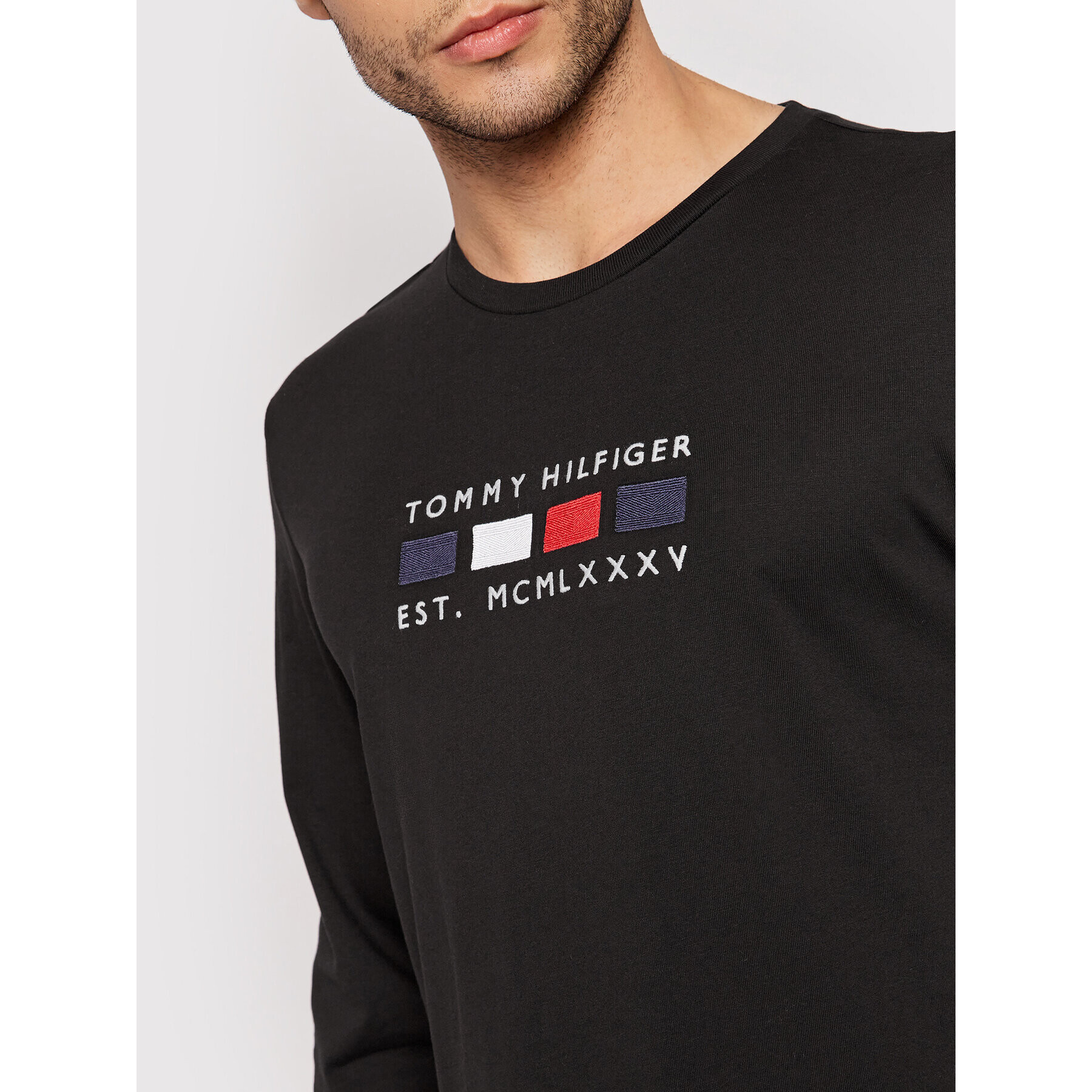 Tommy Hilfiger Тениска с дълъг ръкав Four Flags MW0MW20163 Черен Regular Fit - Pepit.bg