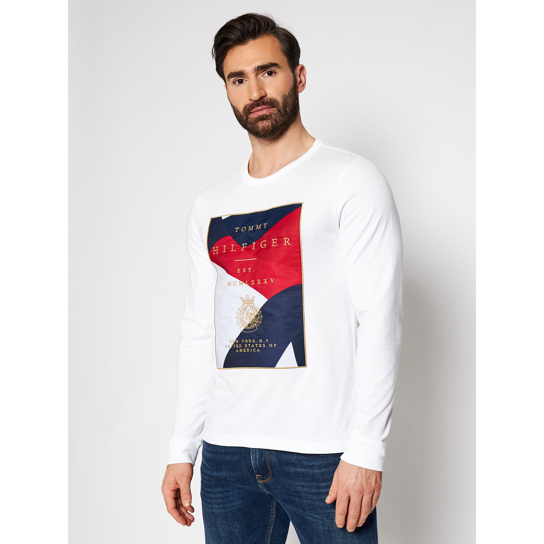 Tommy Hilfiger Тениска с дълъг ръкав Icon Patch MW0MW18427 Бял Regular Fit - Pepit.bg