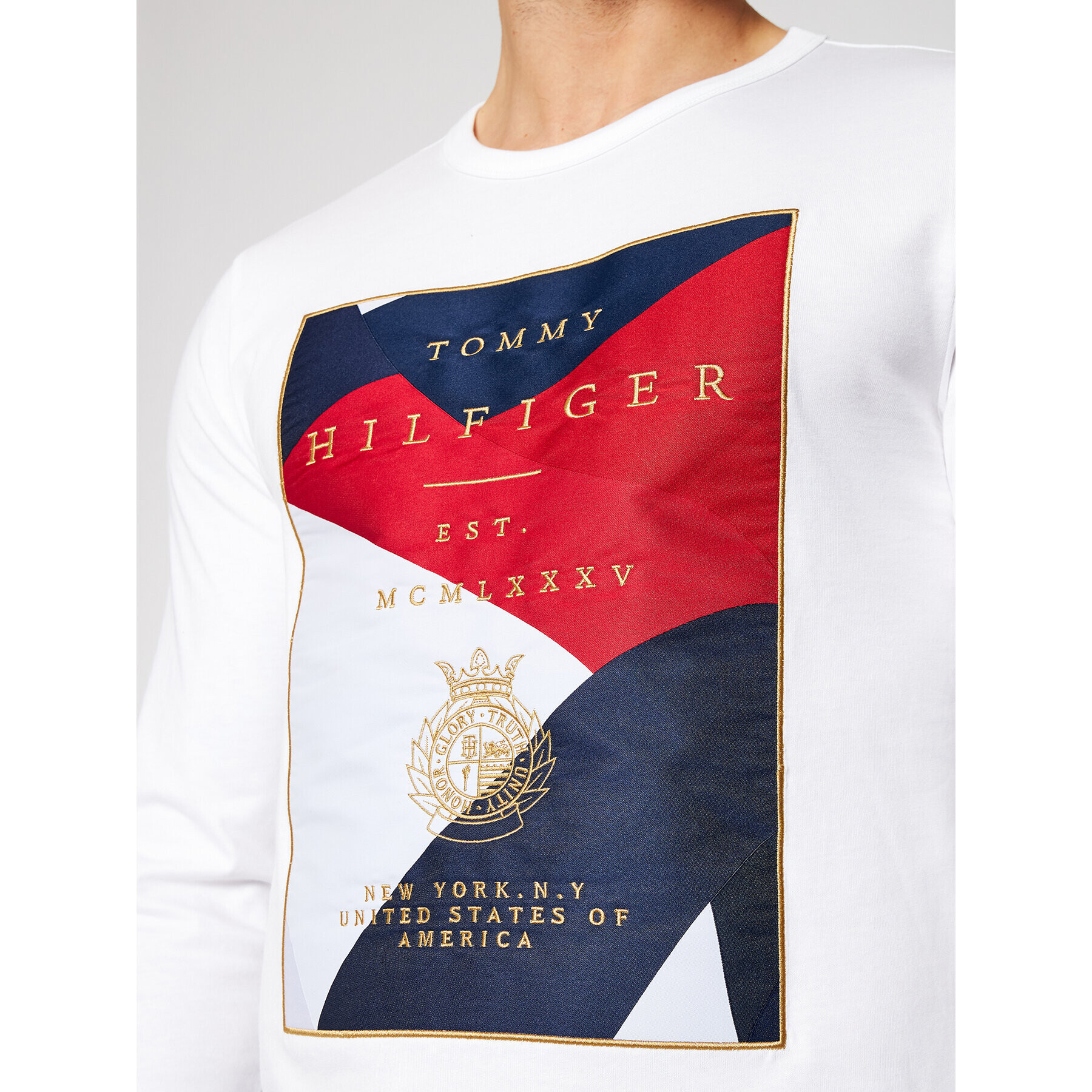 Tommy Hilfiger Тениска с дълъг ръкав Icon Patch MW0MW18427 Бял Regular Fit - Pepit.bg