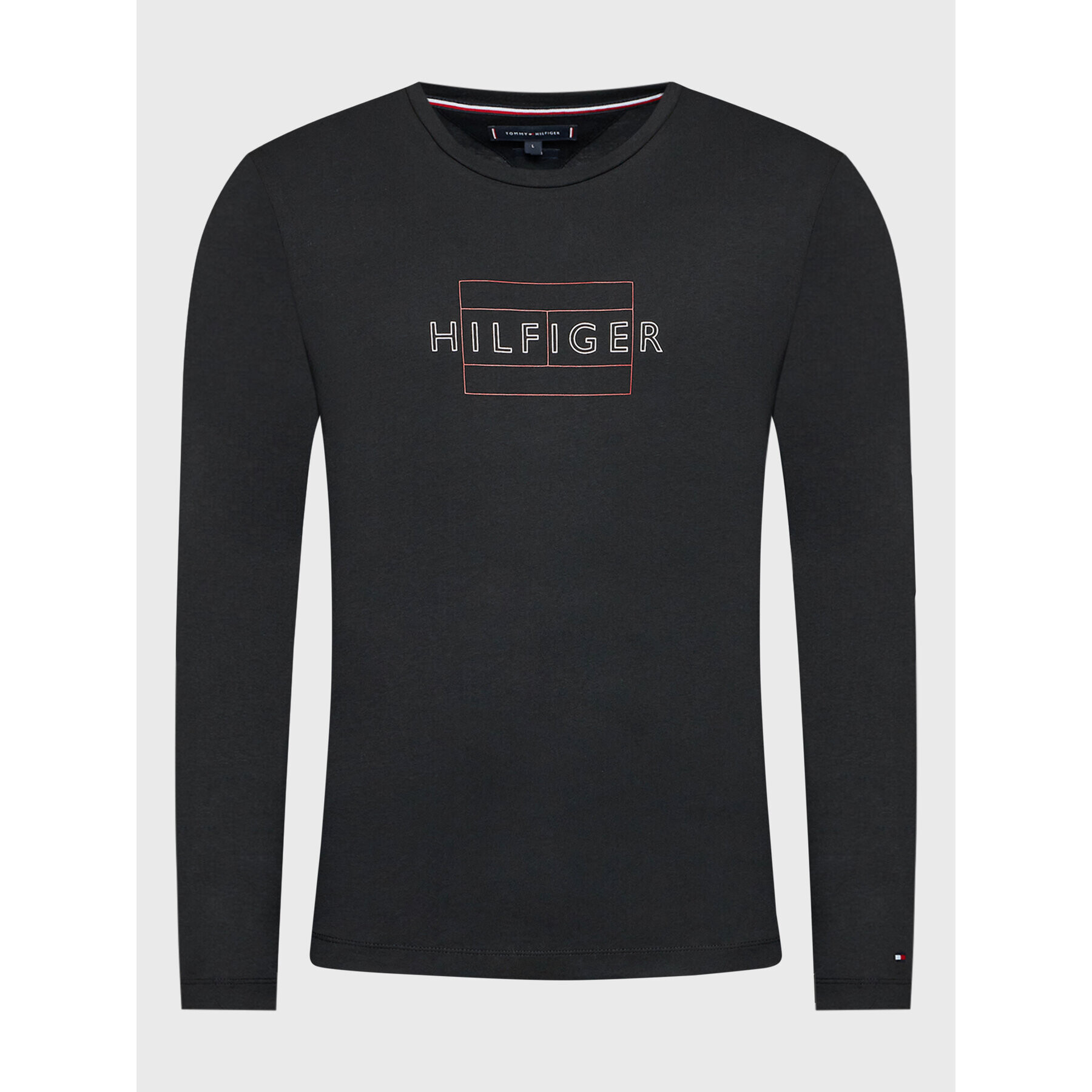 Tommy Hilfiger Тениска с дълъг ръкав Linear Flag MW0MW25670 Черен Slim Fit - Pepit.bg