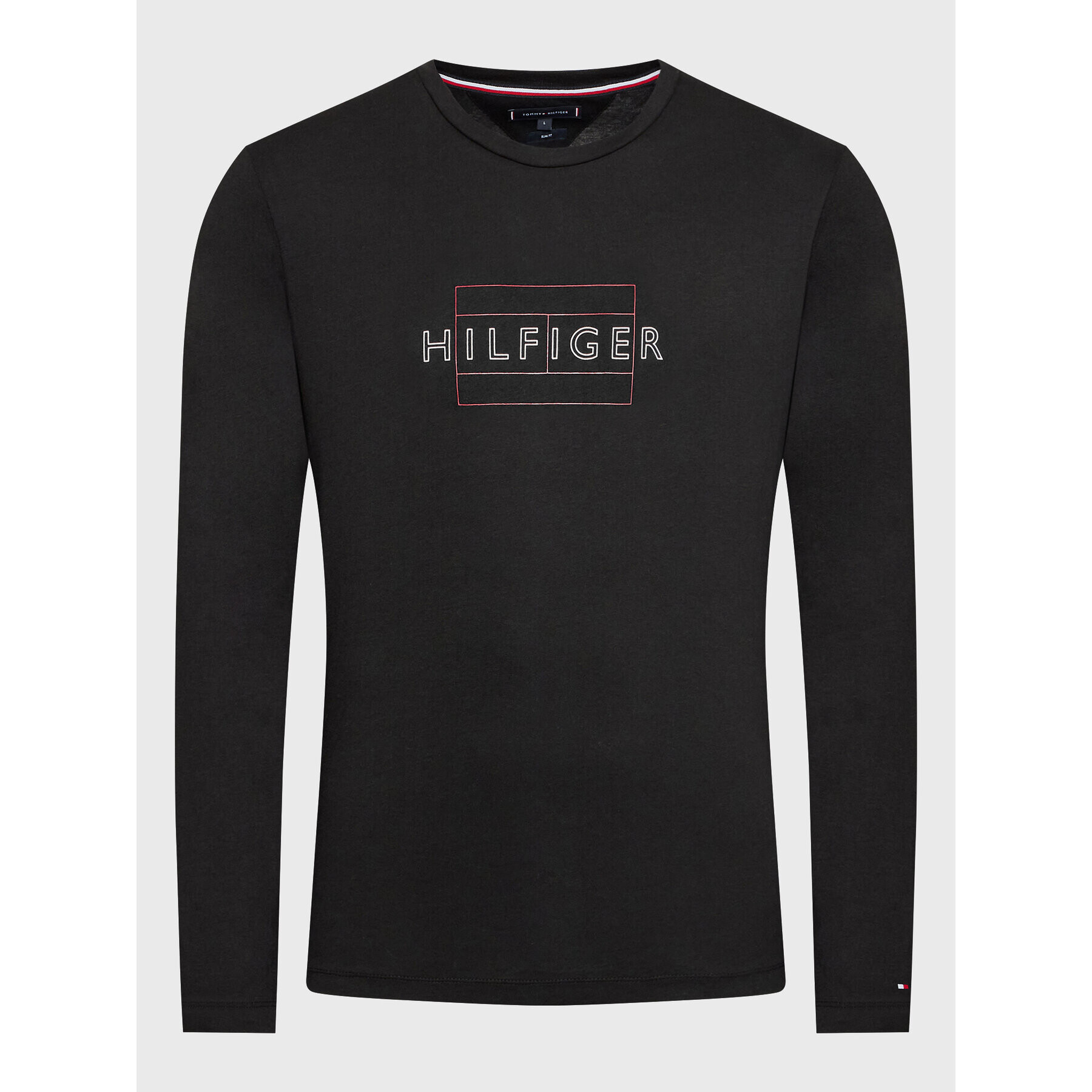 Tommy Hilfiger Тениска с дълъг ръкав Linear Flag MW0MW25670 Черен Slim Fit - Pepit.bg