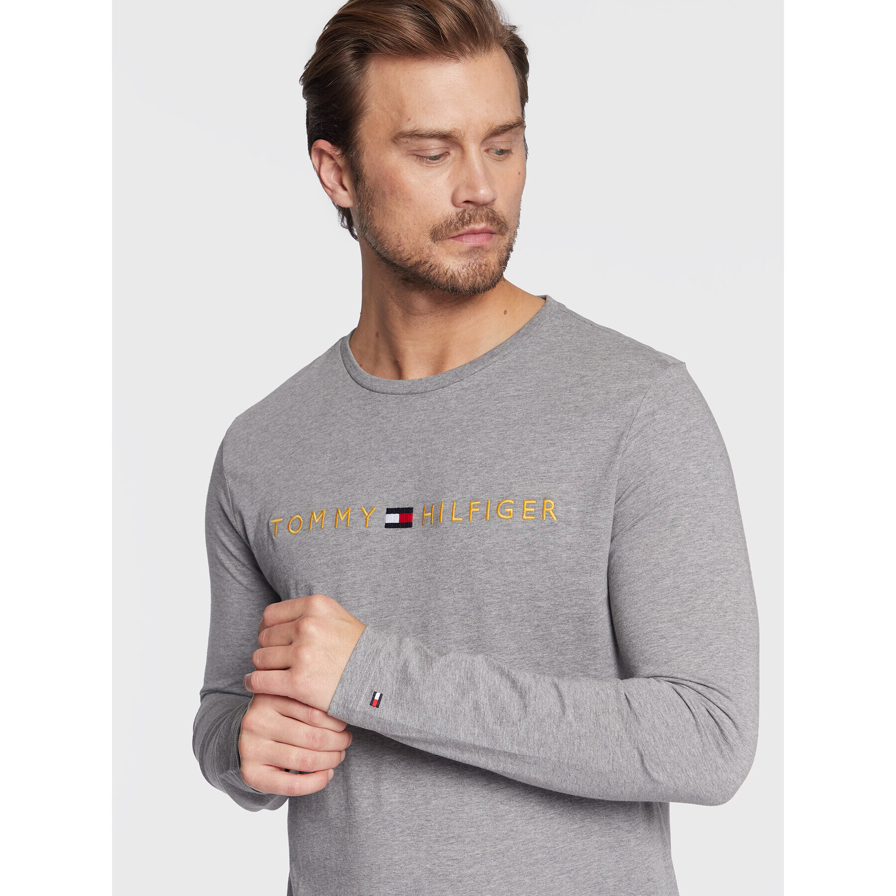 Tommy Hilfiger Тениска с дълъг ръкав Logo Gold UM0UM01640 Сив Regular Fit - Pepit.bg