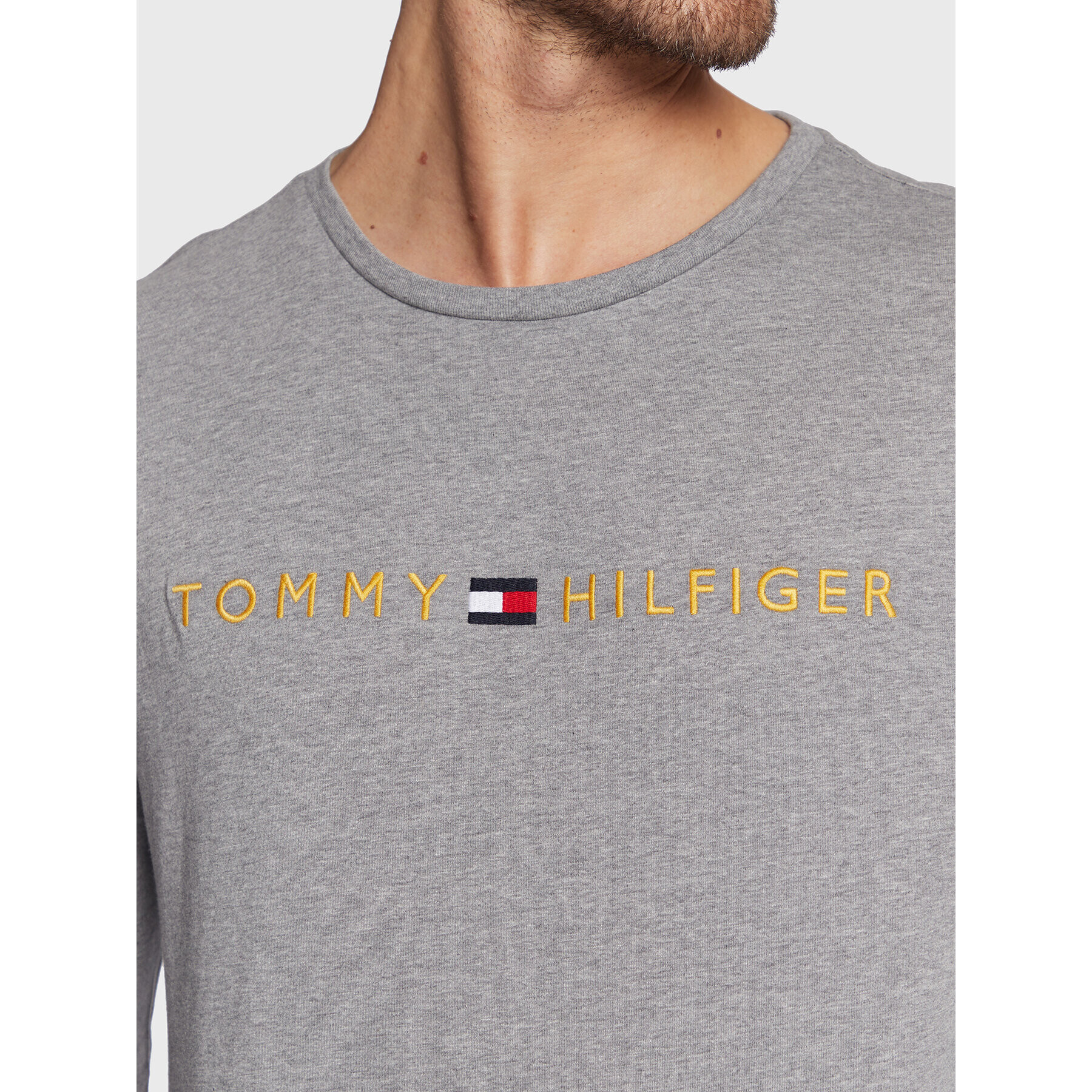 Tommy Hilfiger Тениска с дълъг ръкав Logo Gold UM0UM01640 Сив Regular Fit - Pepit.bg