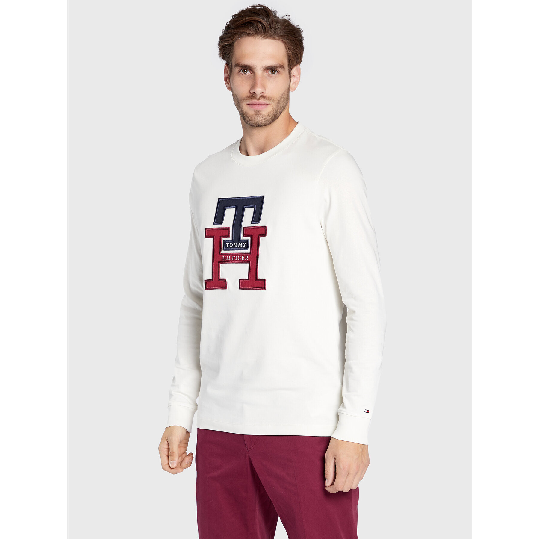 Tommy Hilfiger Тениска с дълъг ръкав Lux Monogram MW0MW28229 Бежов Regular Fit - Pepit.bg