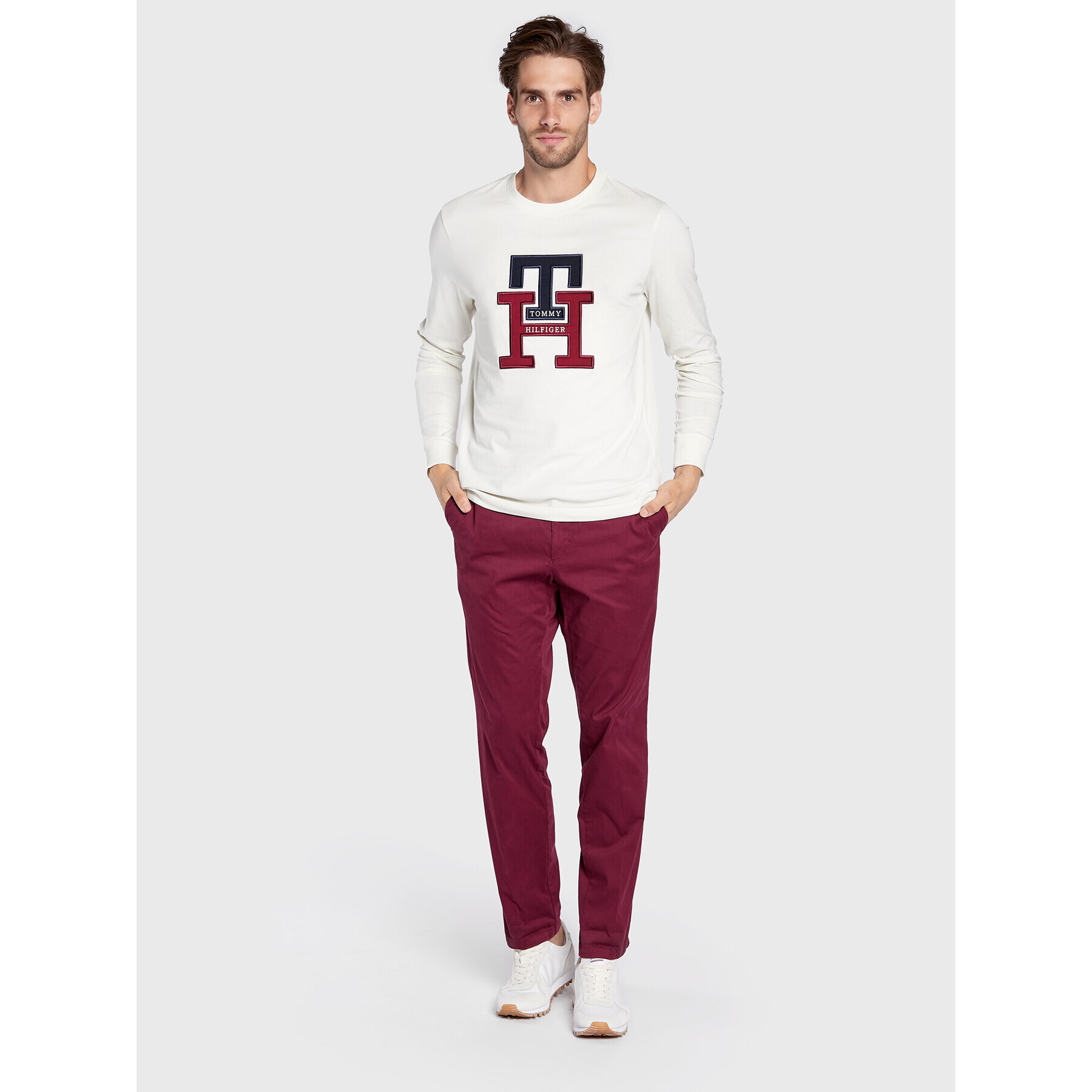 Tommy Hilfiger Тениска с дълъг ръкав Lux Monogram MW0MW28229 Бежов Regular Fit - Pepit.bg