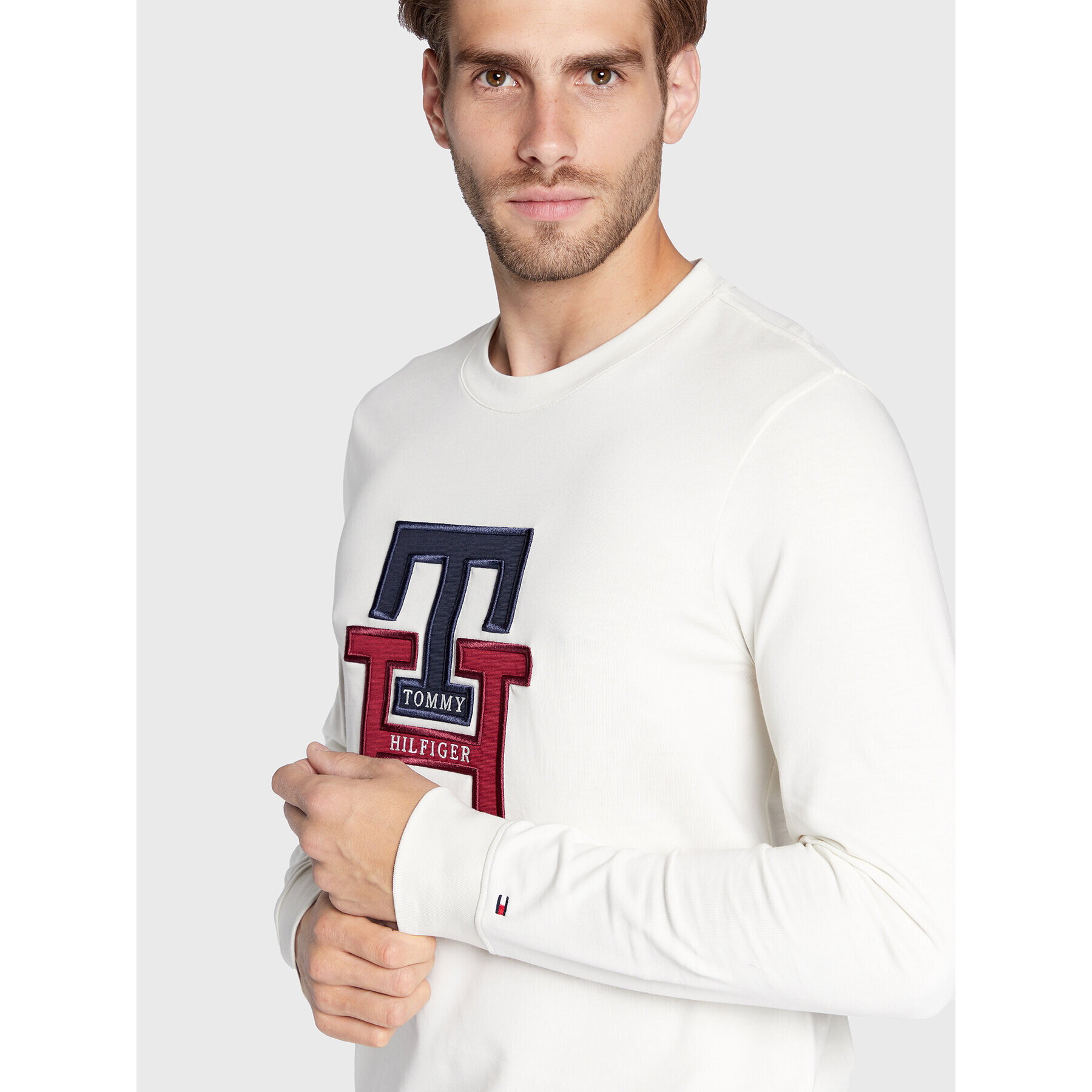 Tommy Hilfiger Тениска с дълъг ръкав Lux Monogram MW0MW28229 Бежов Regular Fit - Pepit.bg