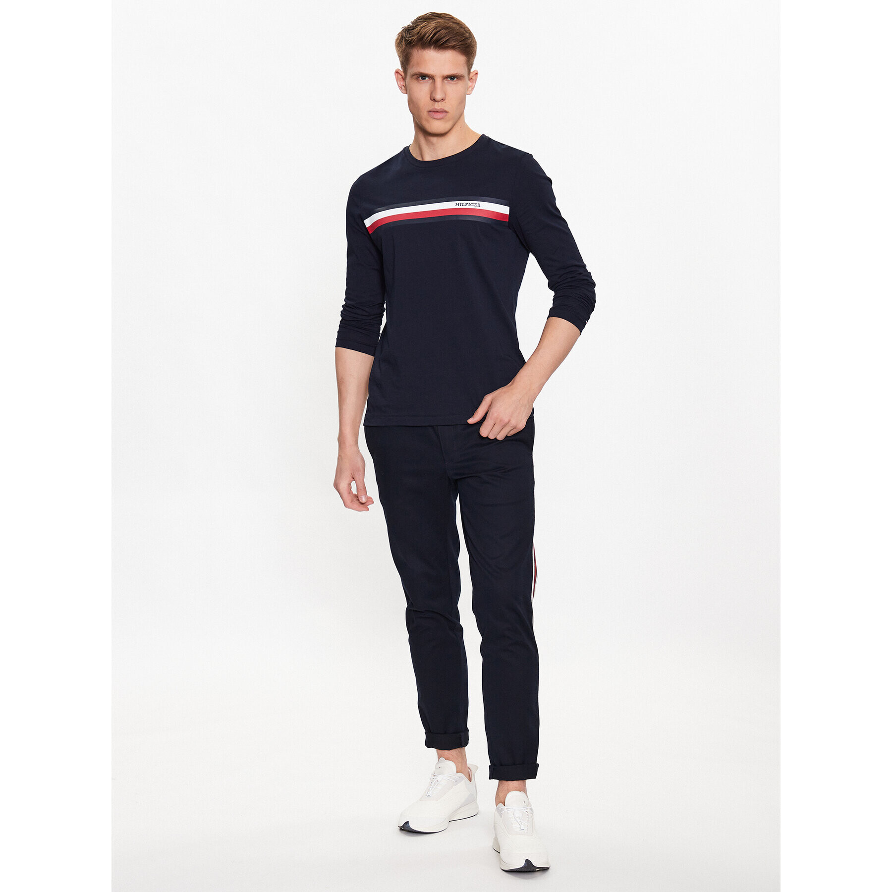 Tommy Hilfiger Тениска с дълъг ръкав Monotype Chest Stripe MW0MW32366 Тъмносин Slim Fit - Pepit.bg