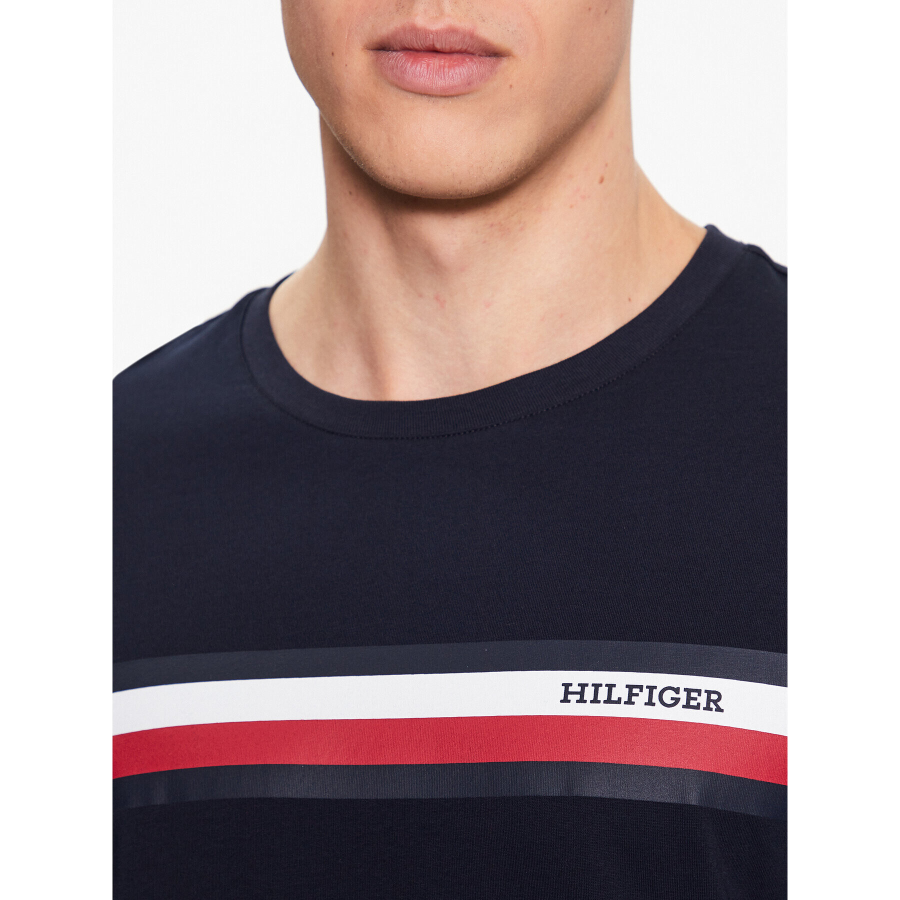 Tommy Hilfiger Тениска с дълъг ръкав Monotype Chest Stripe MW0MW32366 Тъмносин Slim Fit - Pepit.bg